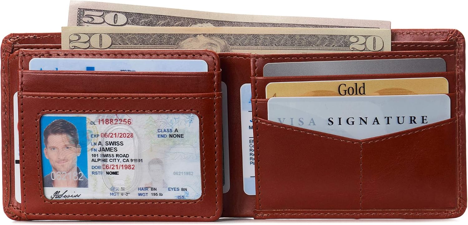 BILLETERA PARA HOMBRE ALPINE SWISS SPENCER BIFOLD CUERO NAPPA BRILLANTE TAN - 5