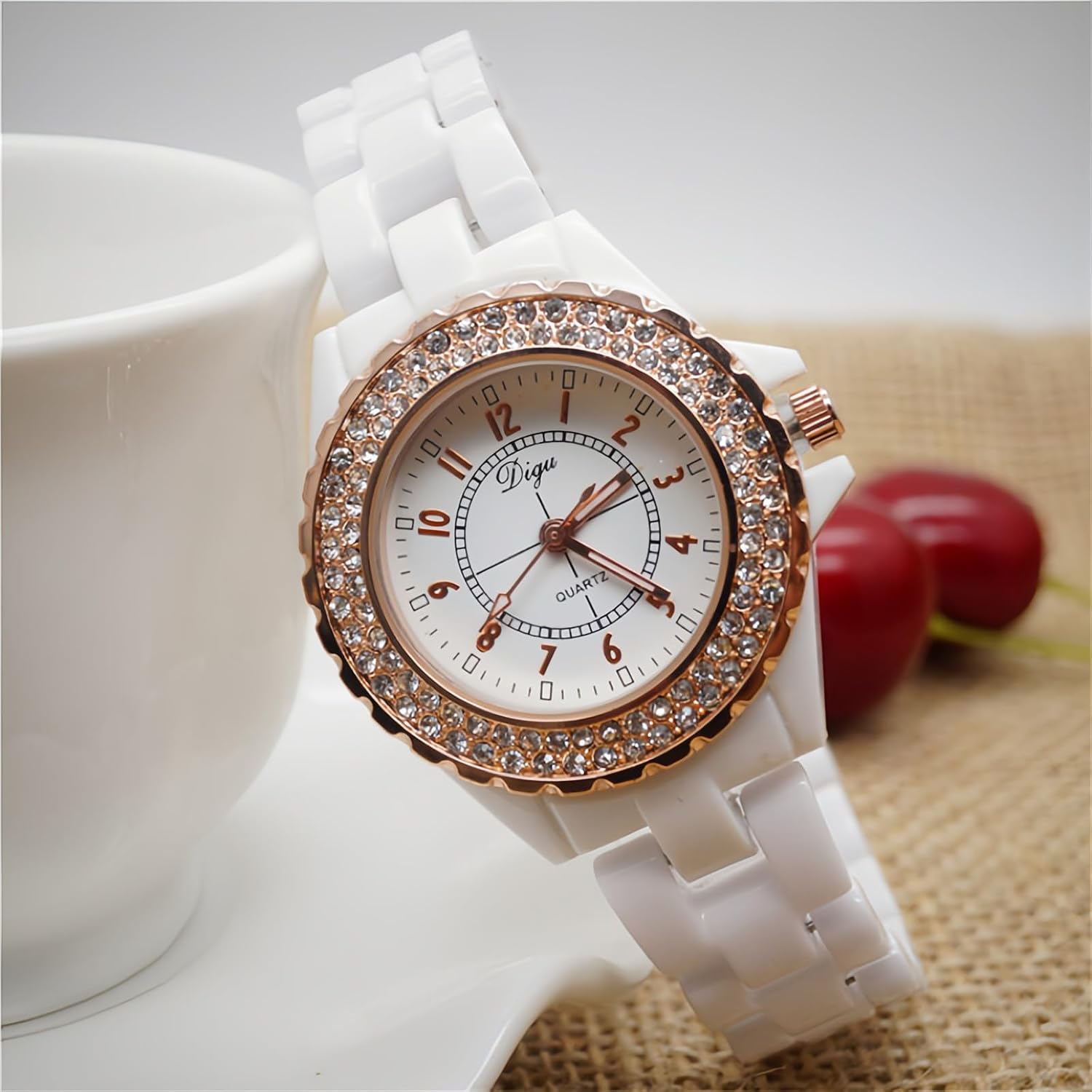 RELOJ DE PULSERA PARA MUJER MASTOP CERÁMICO BLANCO CON CRISTALES SWAROVSKI Y CUARZO ANALÓGICO RESISTENTE AL AGUA - 3