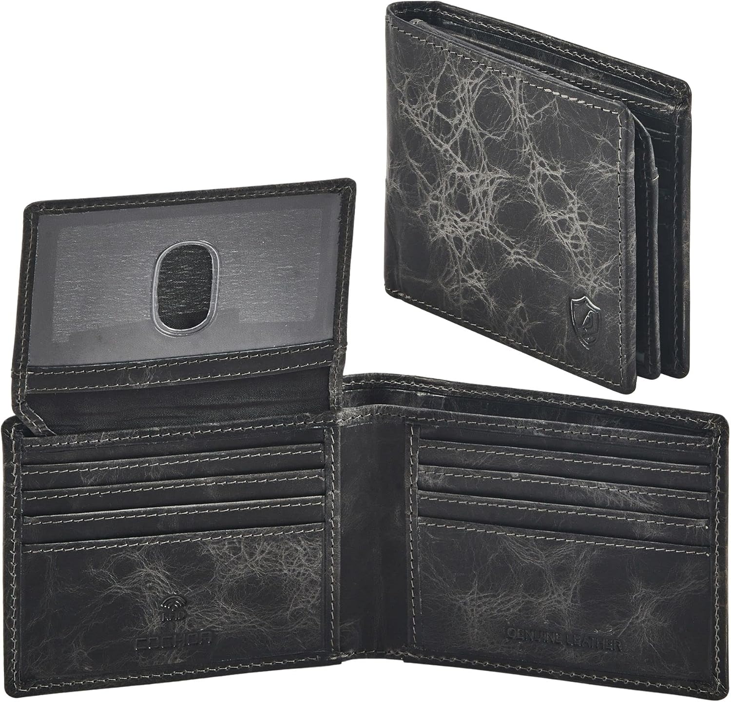 BILLETERA PARA HOMBRE COCHOA SLIM RFID BLOQUEO CUERO BIFOLD MINIMALISTA 2 VENTANAS ID CAJA DE REGALO - 1
