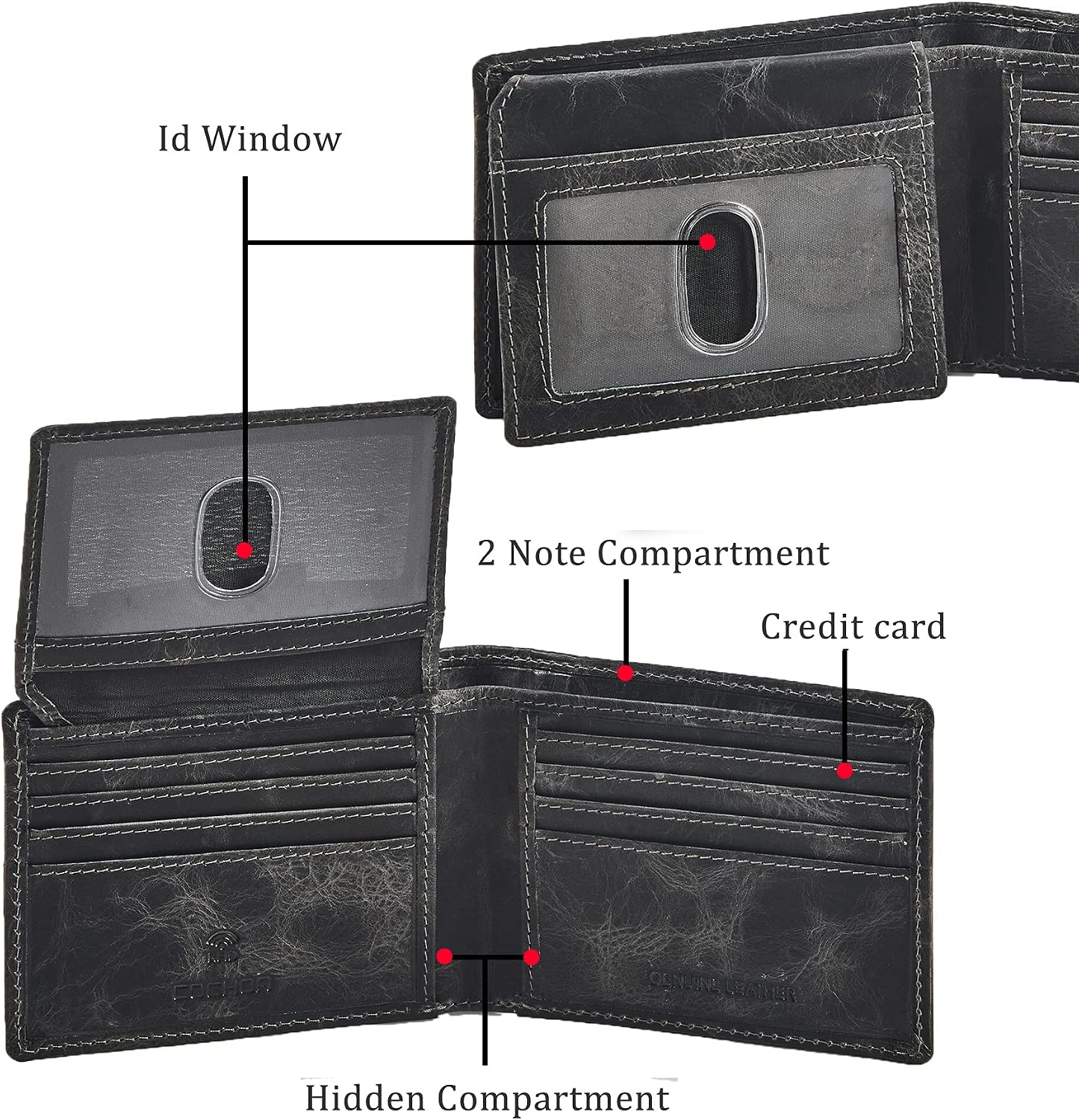 BILLETERA PARA HOMBRE COCHOA SLIM RFID BLOQUEO CUERO BIFOLD MINIMALISTA 2 VENTANAS ID CAJA DE REGALO - 2