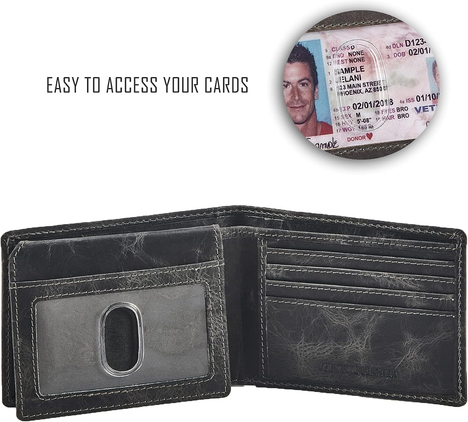 BILLETERA PARA HOMBRE COCHOA SLIM RFID BLOQUEO CUERO BIFOLD MINIMALISTA 2 VENTANAS ID CAJA DE REGALO - 5