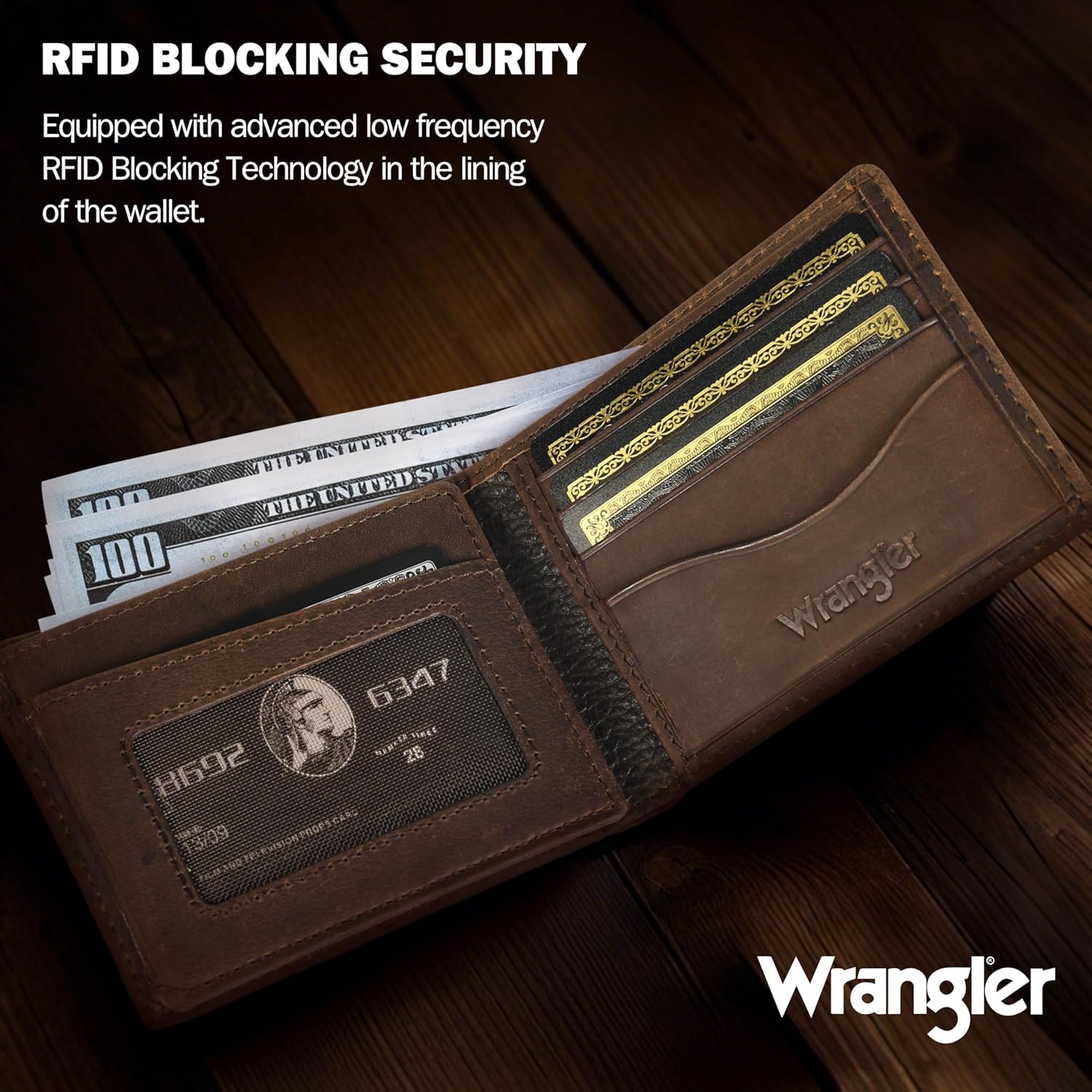 BILLETERA PARA HOMBRE WRANGLER CON PORTA AIRTAG DE CUERO GENUINO BIFOLD - 4