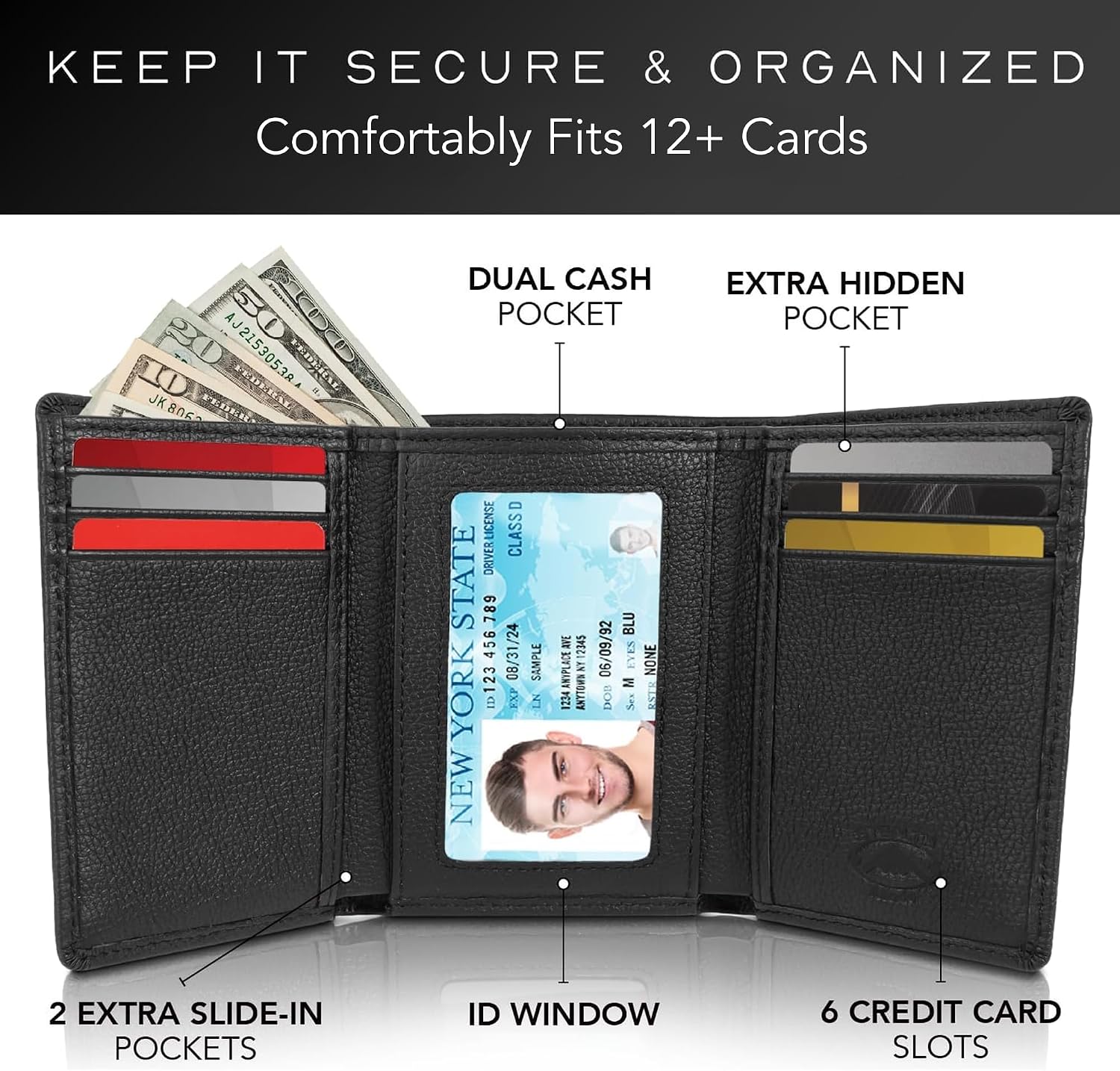 BILLETERA TRIFOLD DE CUERO STEALTH MODE PARA HOMBRE CON BLOQUEO RFID - 2