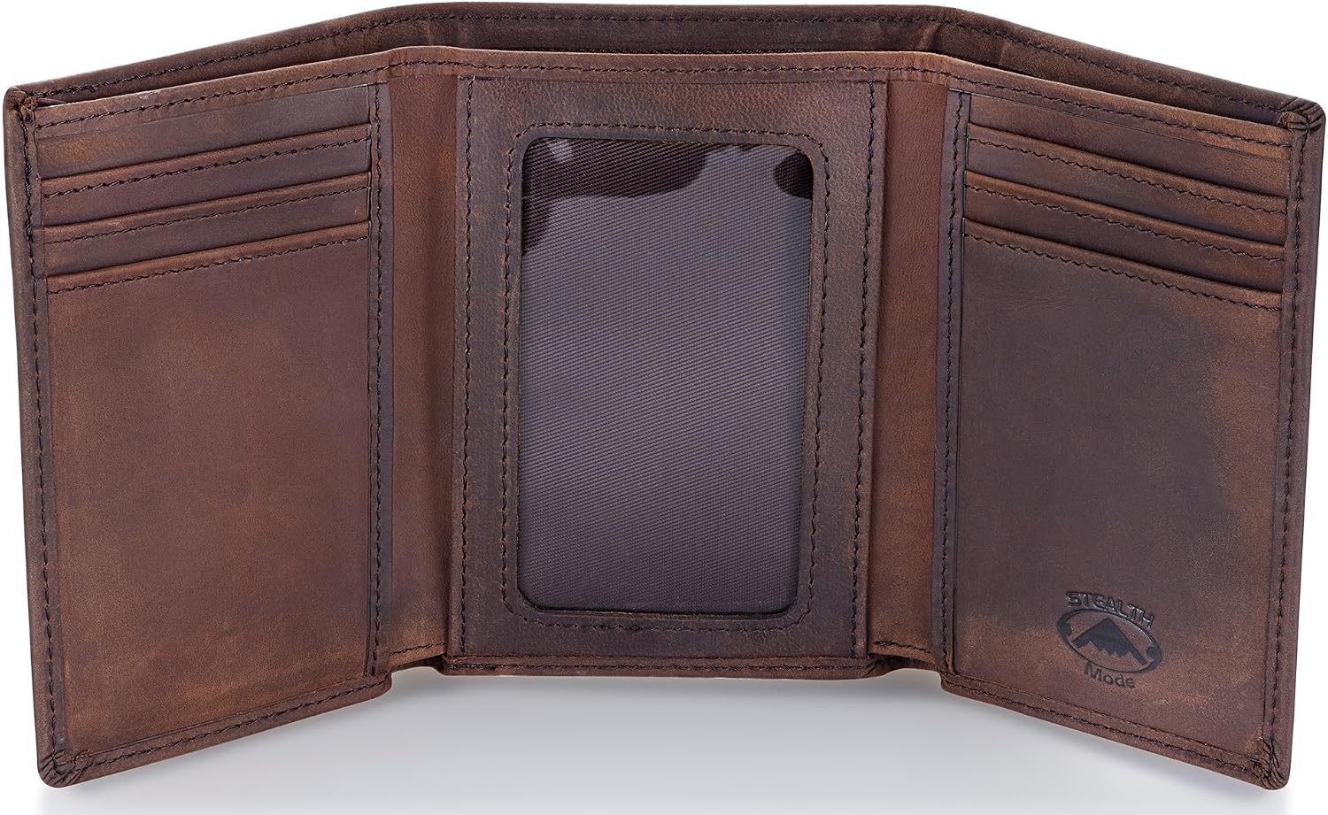 BILLETERA TRIFOLD STEALTH MODE PARA HOMBRE CON BLOQUEO RFID MARRÓN - 1