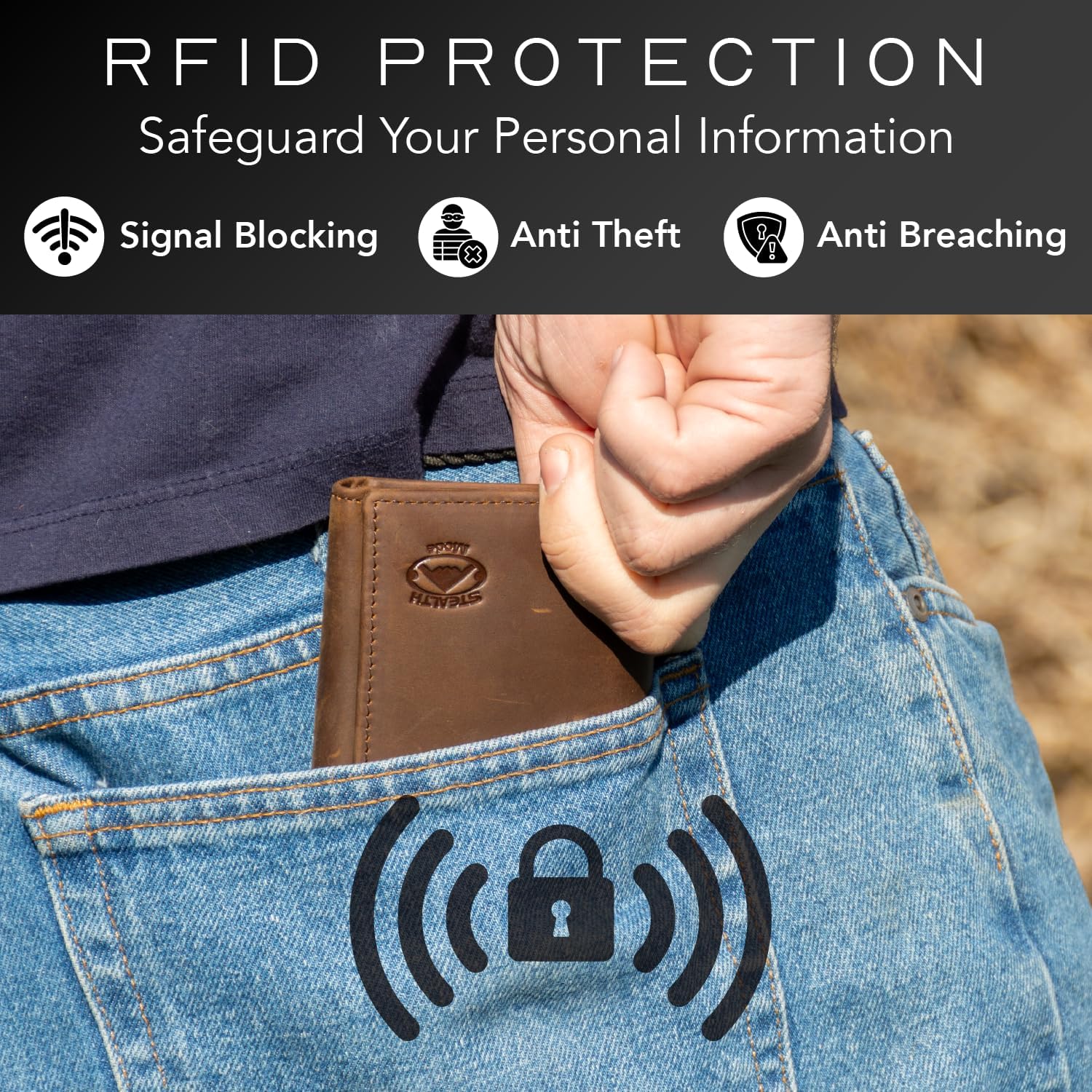 BILLETERA TRIFOLD STEALTH MODE PARA HOMBRE CON BLOQUEO RFID MARRÓN - 3