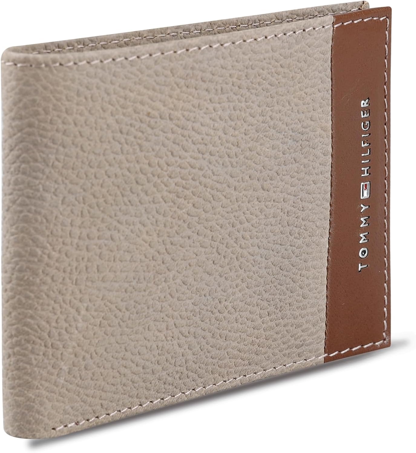 BILLETERA SLIM BIFOLD DE CUERO BICOLOR TOMMY HILFIGER PARA HOMBRE CON VENTANA PARA ID PLATA/TAN - 2