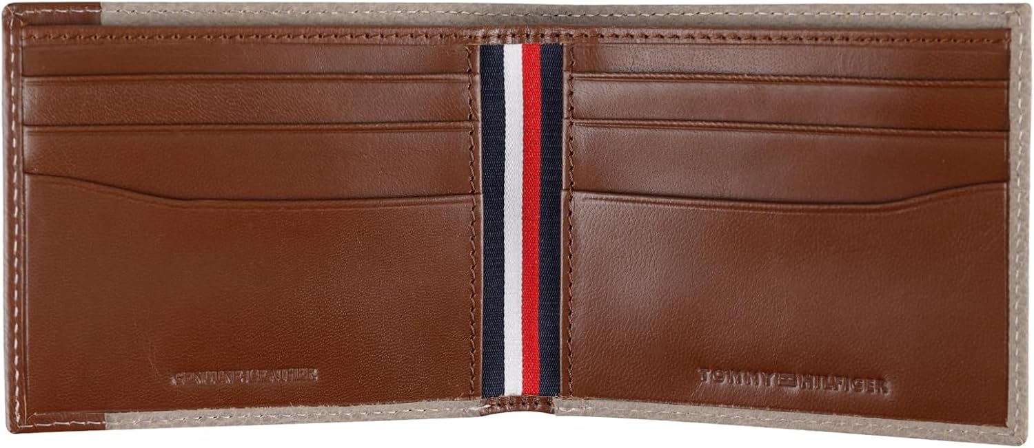 BILLETERA SLIM BIFOLD DE CUERO BICOLOR TOMMY HILFIGER PARA HOMBRE CON VENTANA PARA ID PLATA/TAN - 4