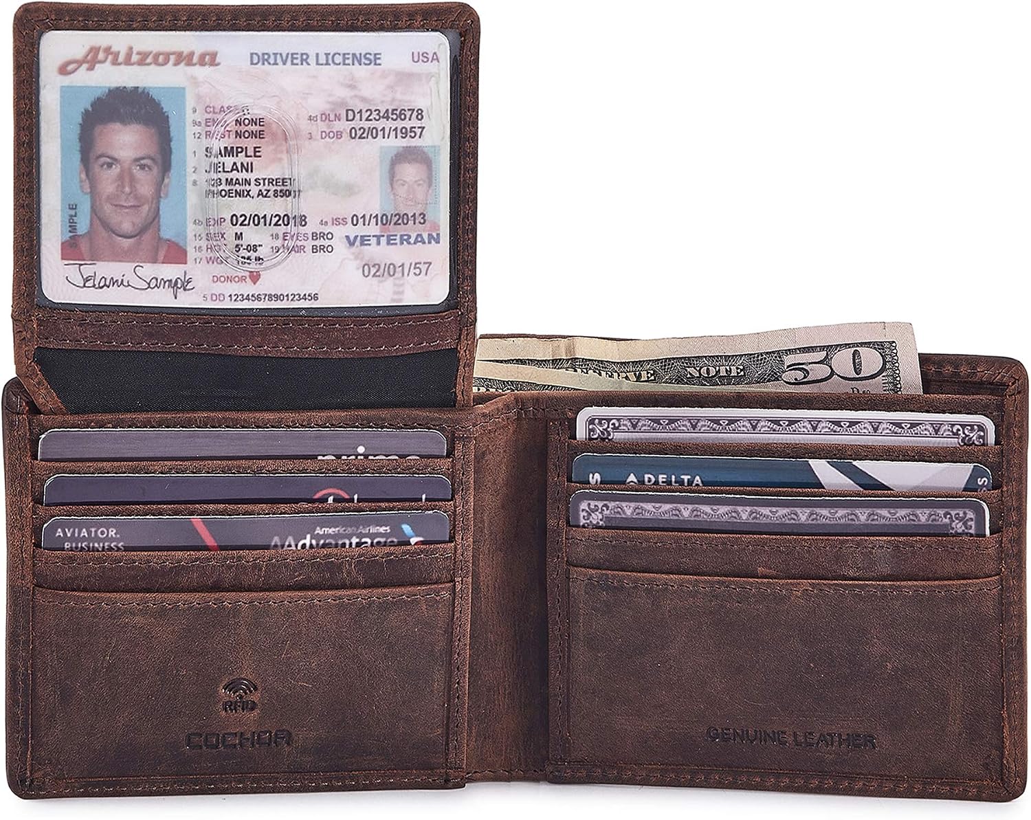 BILLETERA PARA HOMBRE COCHOA BIFOLD DE CUERO CRAZY HORSE COGNAC - 1