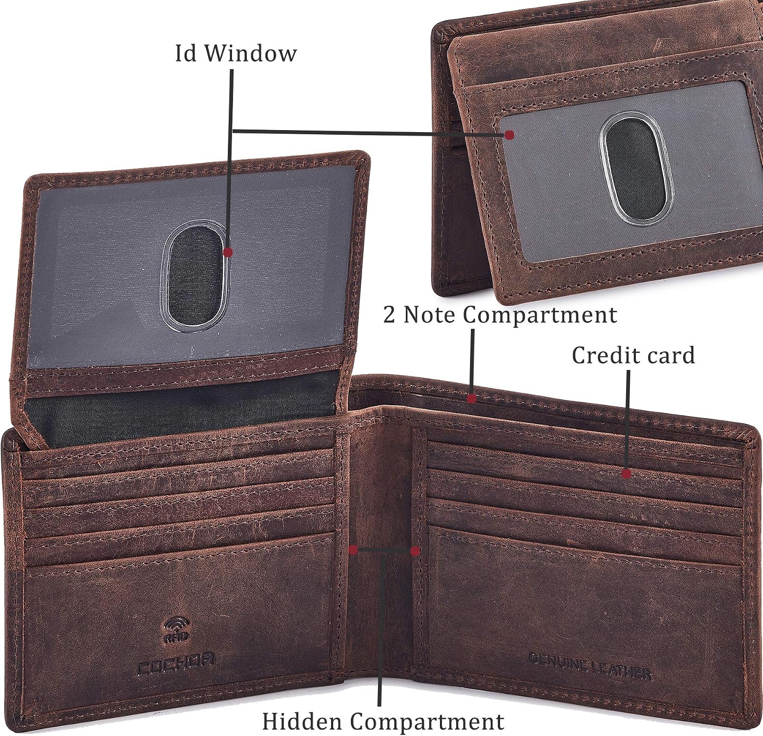 BILLETERA PARA HOMBRE COCHOA BIFOLD DE CUERO CRAZY HORSE COGNAC - 4