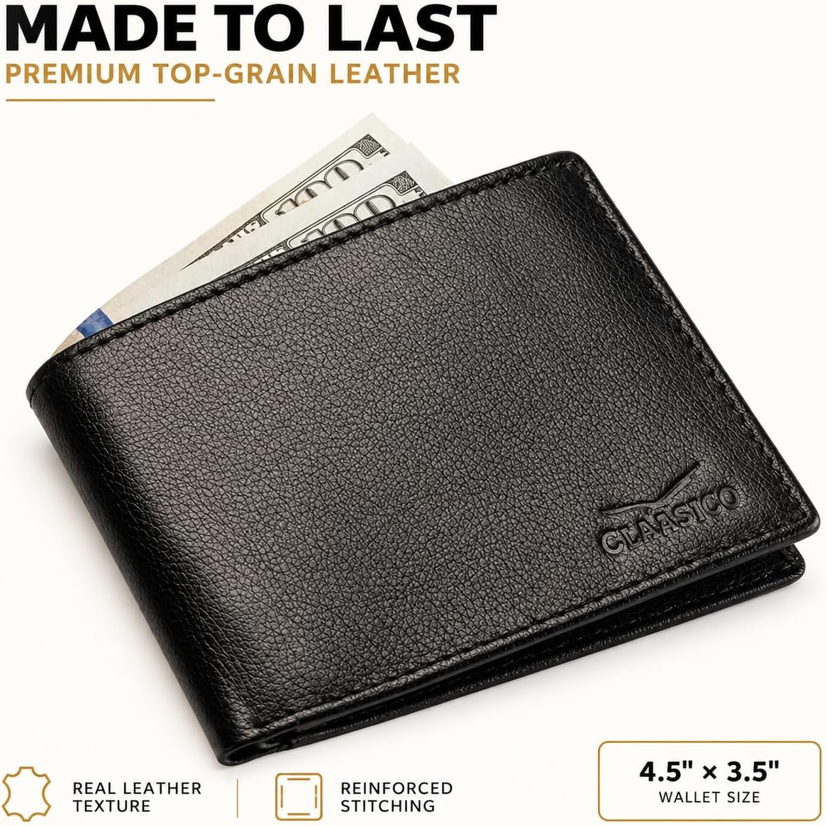 BILLETERA DE CUERO PARA HOMBRE CLAASICO CON BLOQUEO RFID Y VENTANA PARA IDENTIFICACIÓN - 3