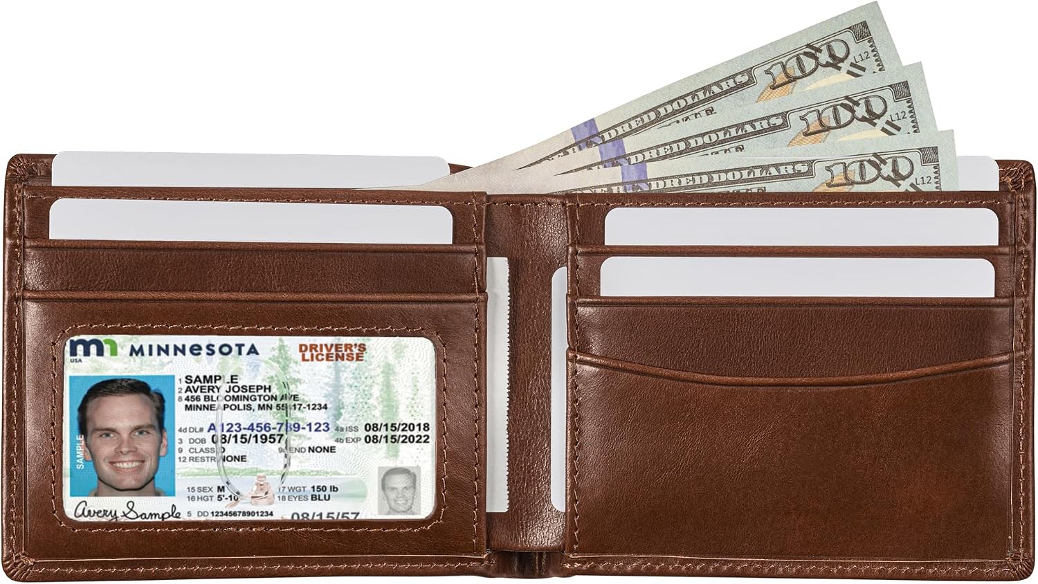 BILLETERA DE CUERO PARA HOMBRE CLAASICO CON BLOQUEO RFID Y VENTANA PARA ID - 3