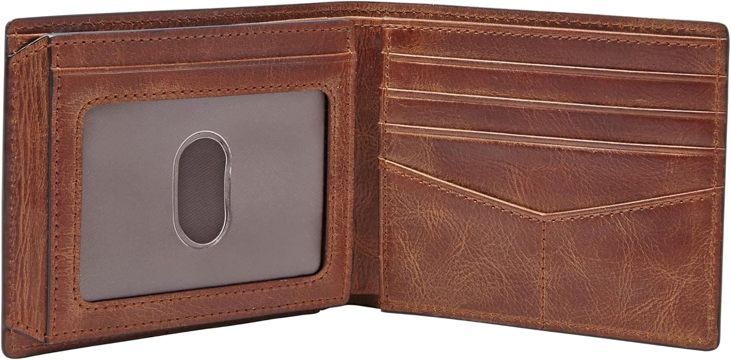 BILLETERA PARA HOMBRE FOSSIL DERRICK DE CUERO CON BLOQUEO RFID BIFOLD CON FLIP ID MARRÓN - 2