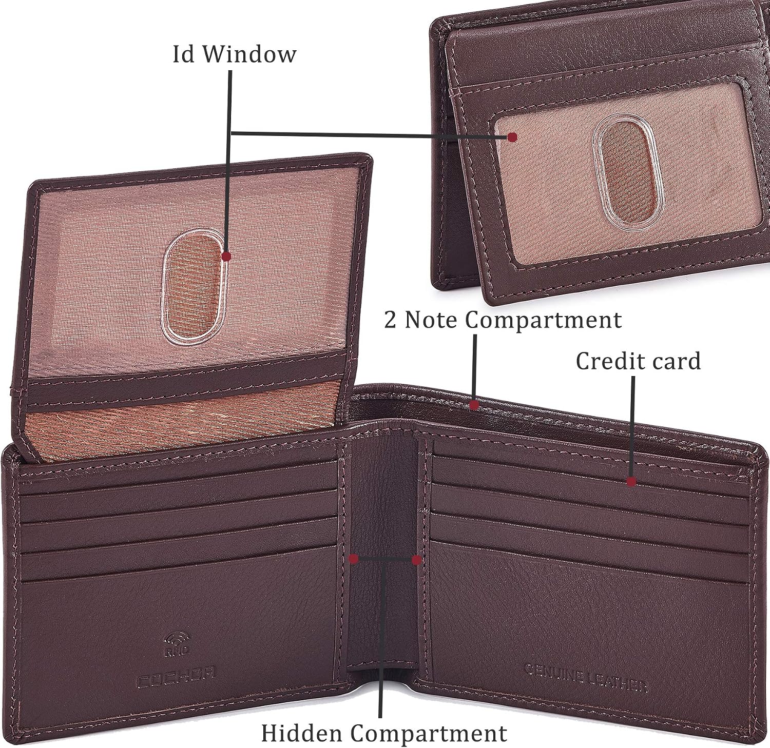 BILLETERA PARA HOMBRE COCHOA SLIM RFID BLOQUEO CUERO NAPA CHOCOLATE - 4