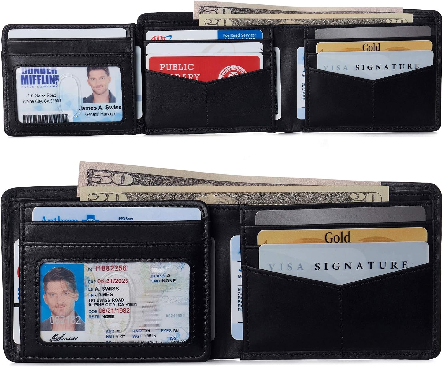 BILLETERA PARA HOMBRE ALPINE SWISS SPENCER BIFOLD CUERO NEGRO BRILLANTE - 2
