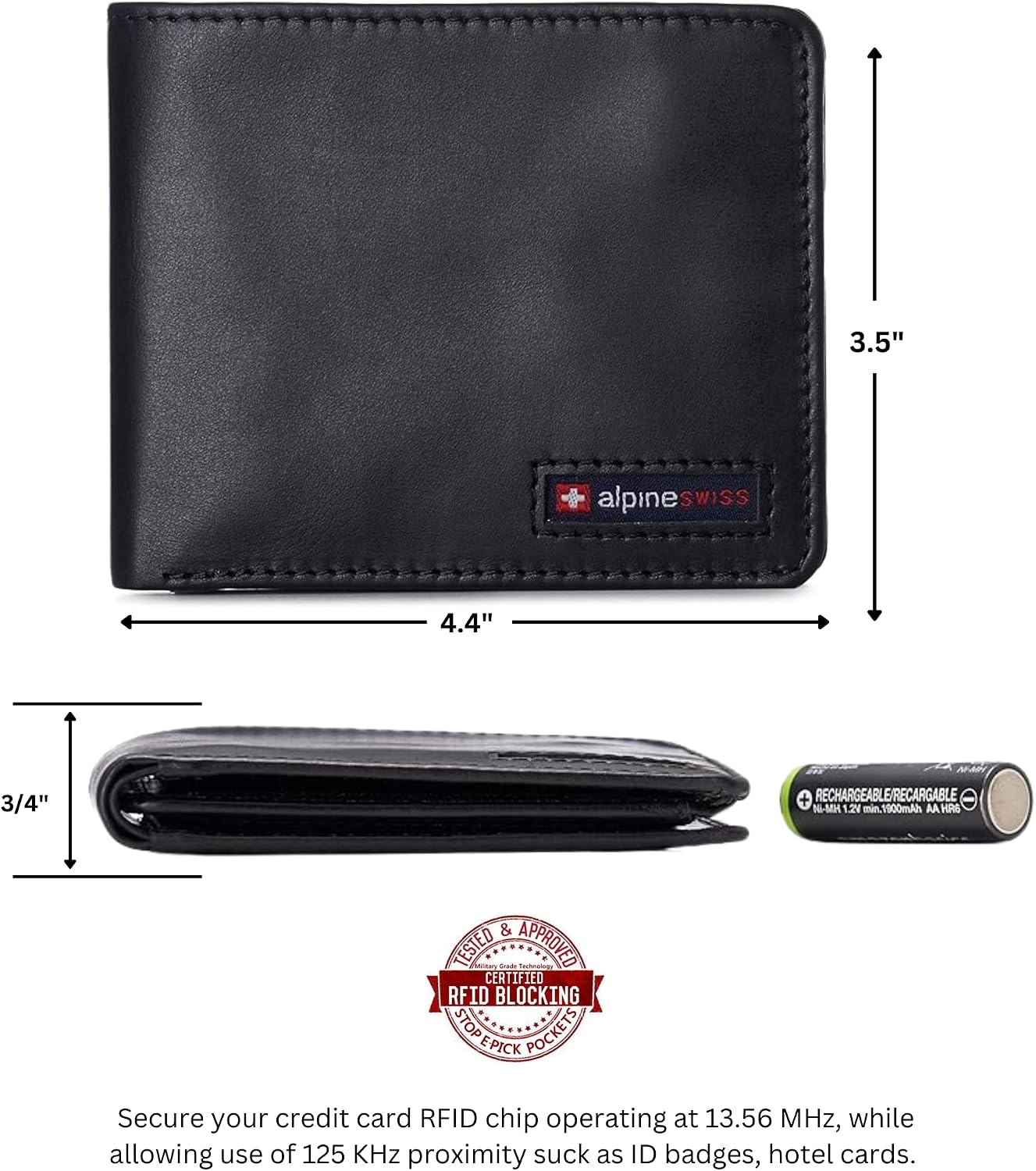 BILLETERA PARA HOMBRE ALPINE SWISS SPENCER BIFOLD CUERO NEGRO BRILLANTE - 3