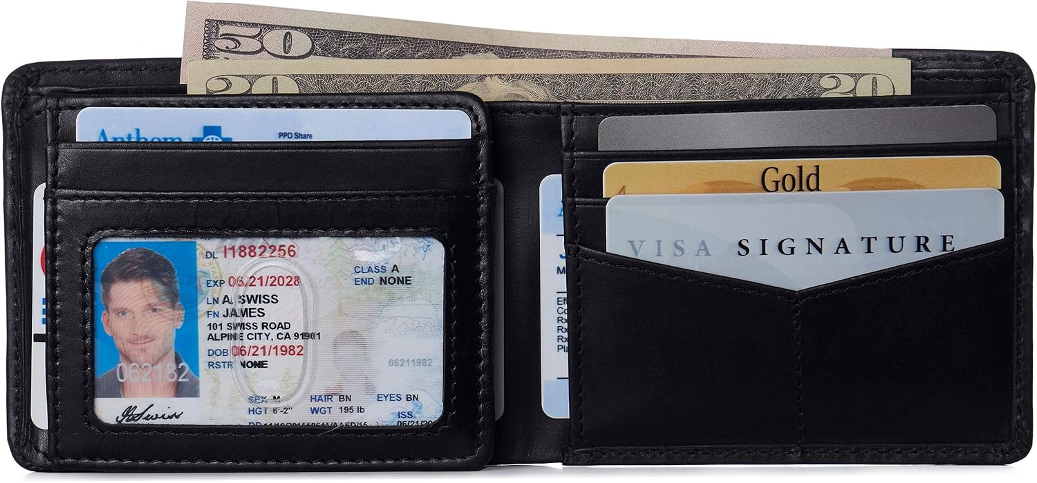 BILLETERA PARA HOMBRE ALPINE SWISS SPENCER BIFOLD CUERO NEGRO BRILLANTE - 5