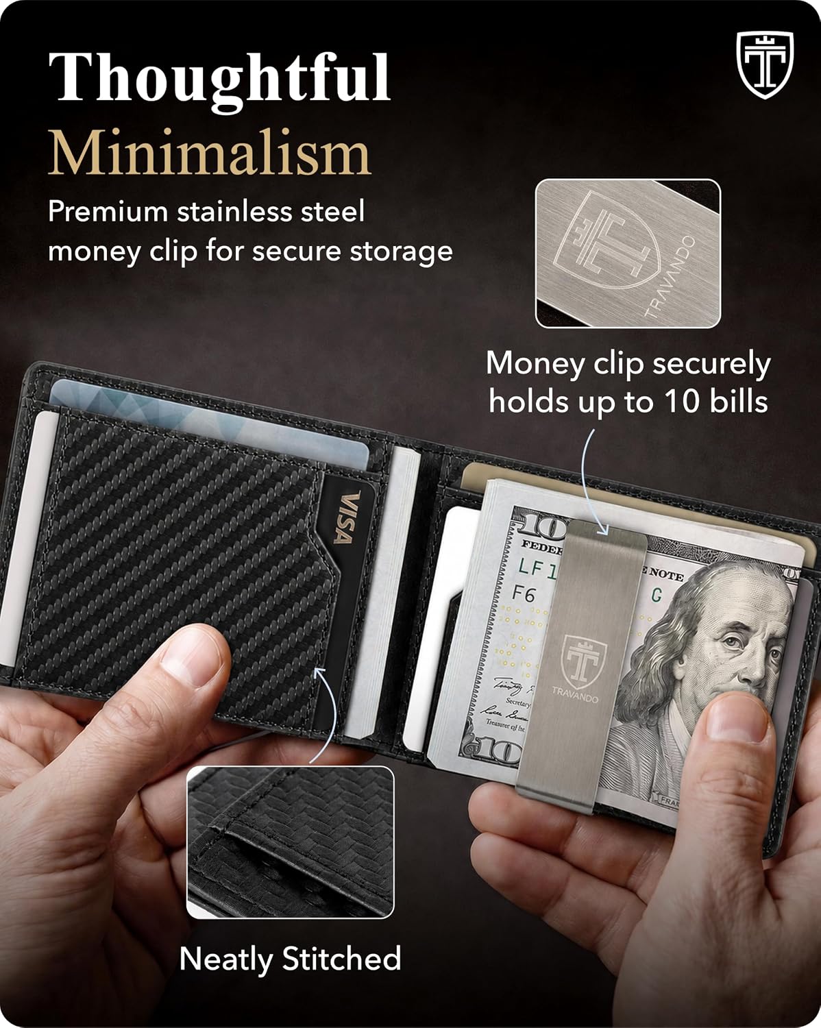 BILLETERA TRAVANDO MONEY CLIP CON PROTECCIÓN RFID PARA HOMBRE PARA 11 TARJETAS - 3