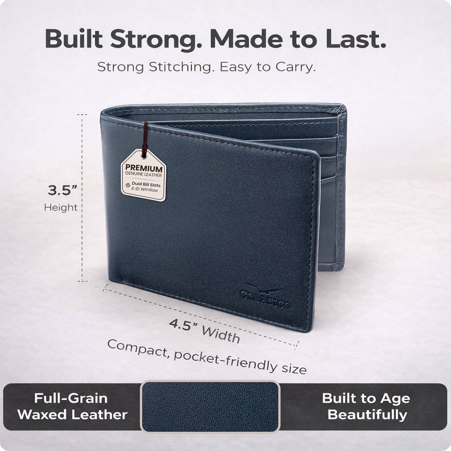 BILLETERA DE CUERO PARA HOMBRE CLAASICO CON BLOQUEO RFID Y VENTANA PARA IDENTIFICACIÓN - 3