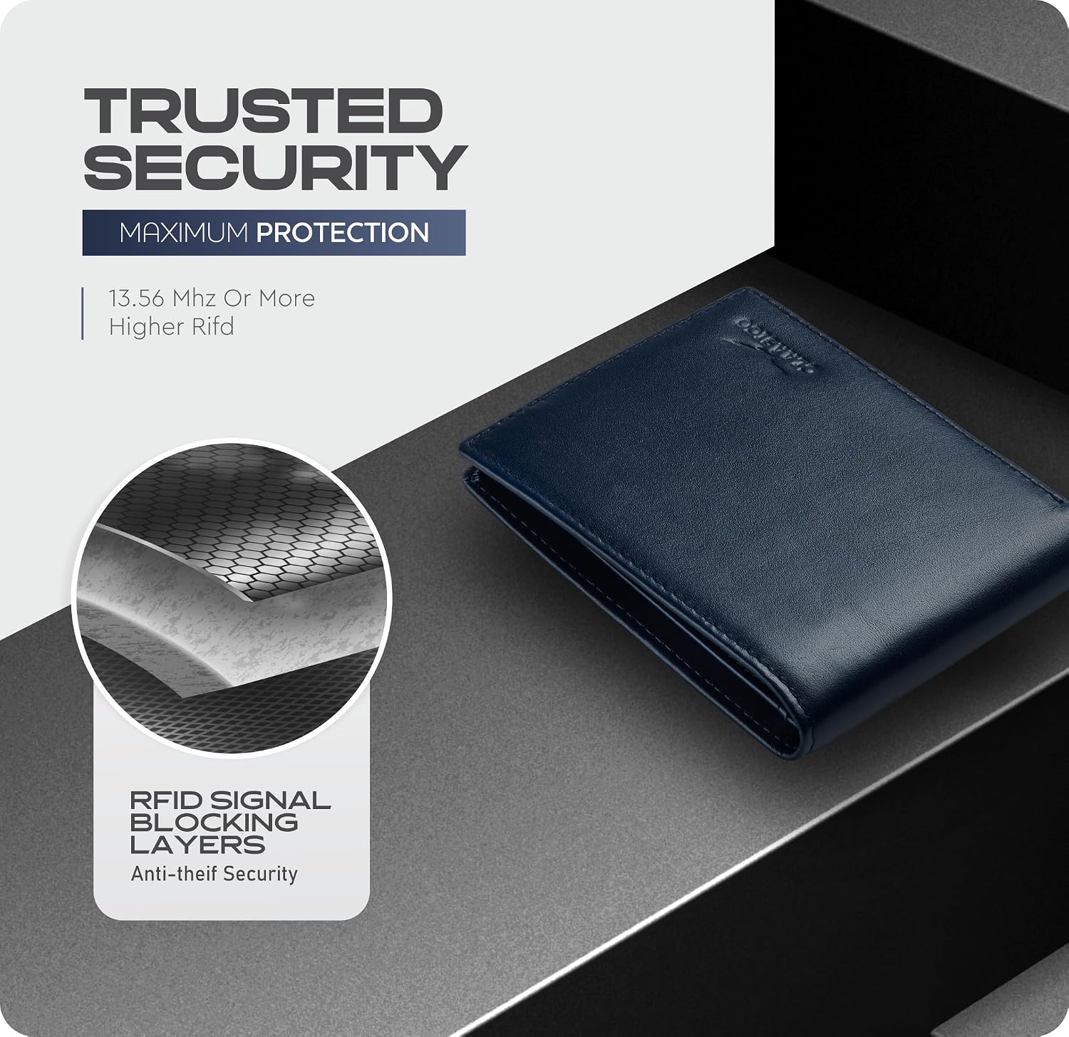BILLETERA DE CUERO PARA HOMBRE CLAASICO CON BLOQUEO RFID Y VENTANA PARA IDENTIFICACIÓN - 5