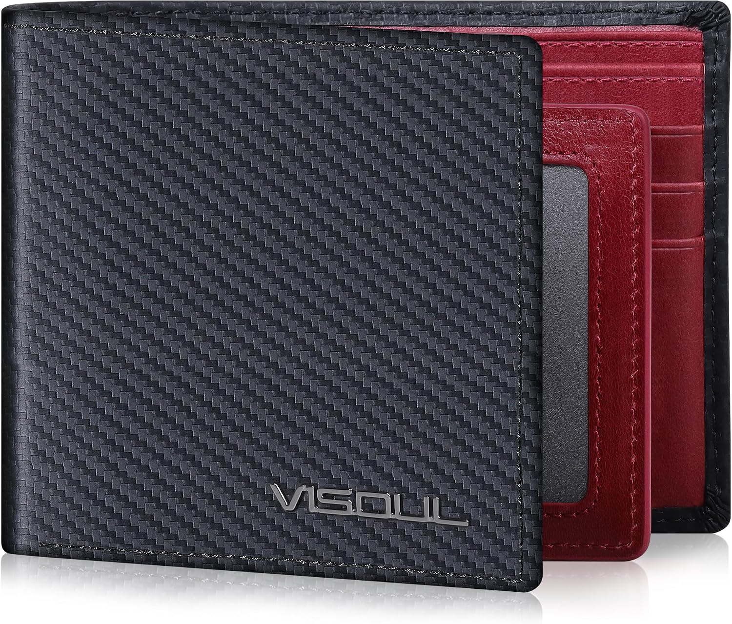 BILLETERA PARA HOMBRE VISOUL BIFOLD DE CUERO FIBRA DE CARBONO CON PROTECCIÓN RFID Y 2 VENTANAS PARA ID - 1