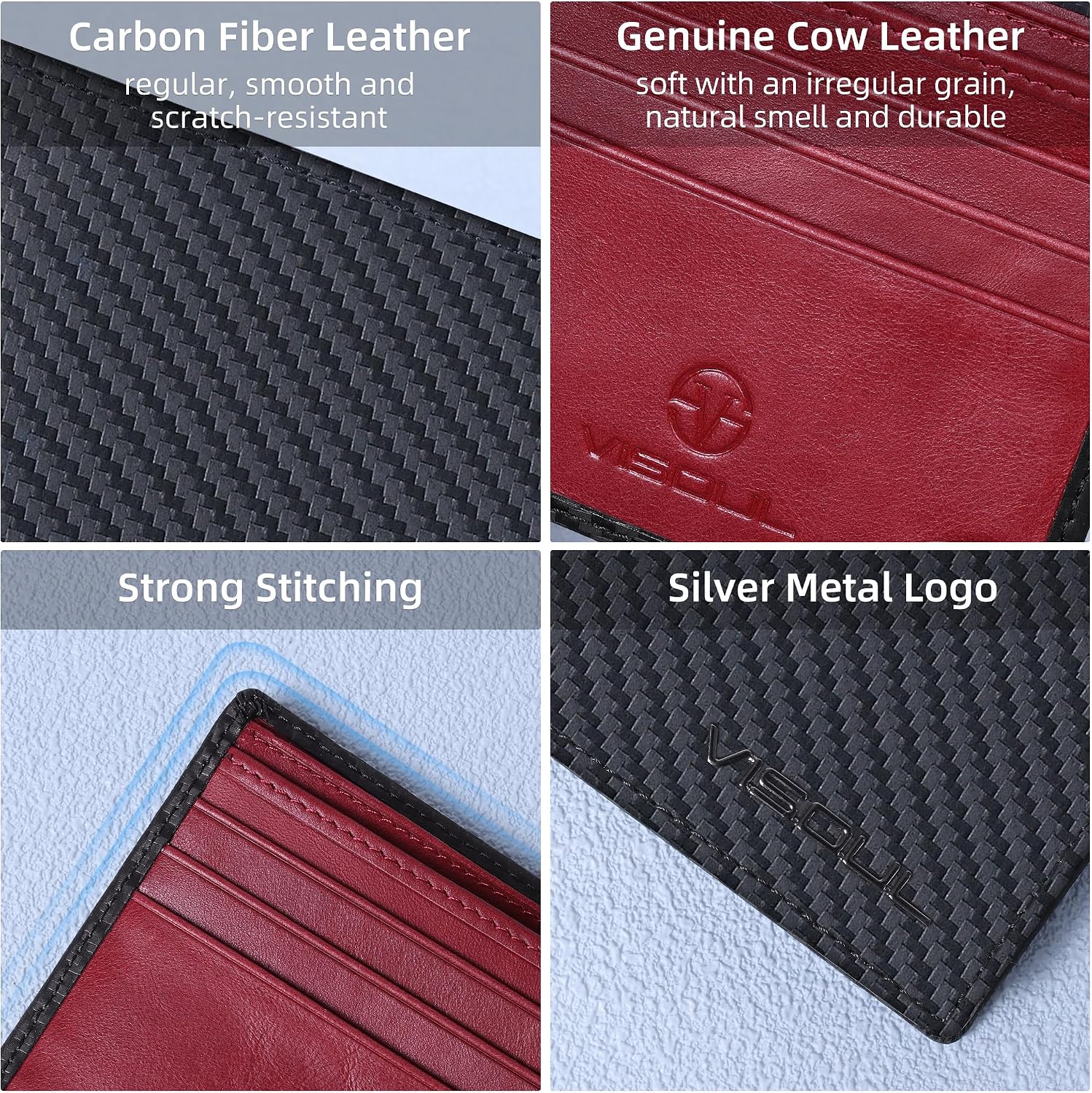 BILLETERA PARA HOMBRE VISOUL BIFOLD DE CUERO FIBRA DE CARBONO CON PROTECCIÓN RFID Y 2 VENTANAS PARA ID - 3