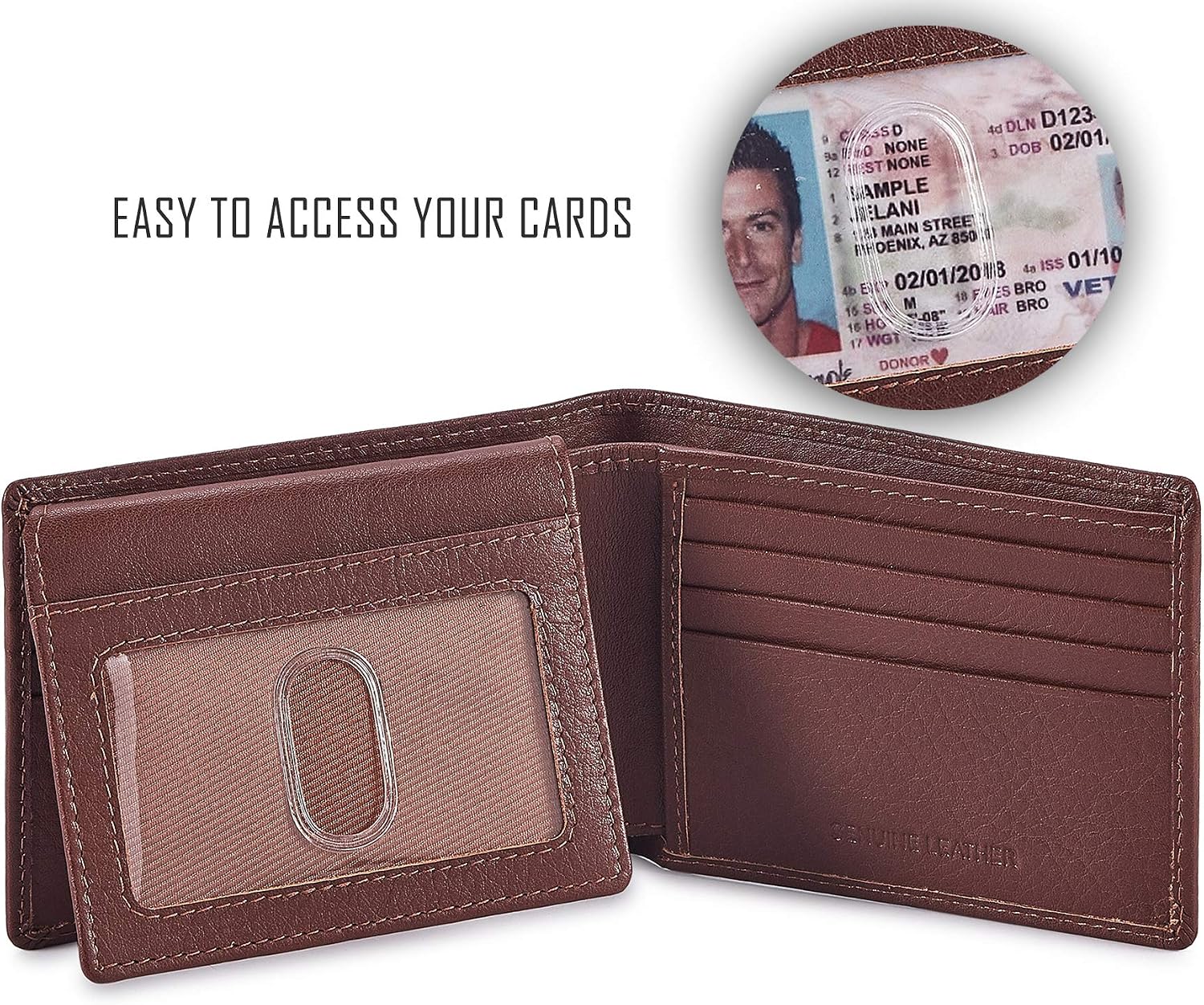 BILLETERA PARA HOMBRE COCHOA SLIM RFID BLOQUEO CUERO BIFOLD MINIMALISTA 2 VENTANAS ID NAPA TAN - 2