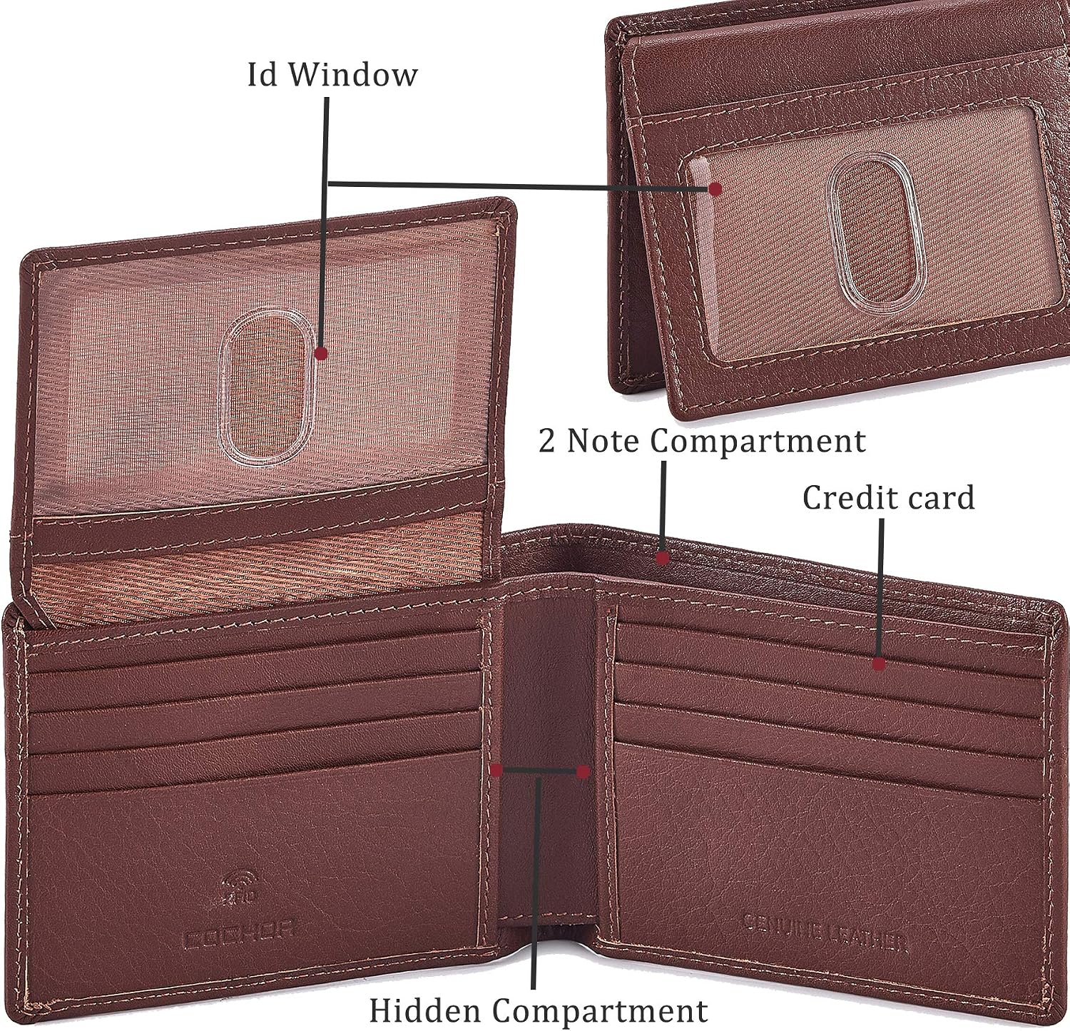 BILLETERA PARA HOMBRE COCHOA SLIM RFID BLOQUEO CUERO BIFOLD MINIMALISTA 2 VENTANAS ID NAPA TAN - 4