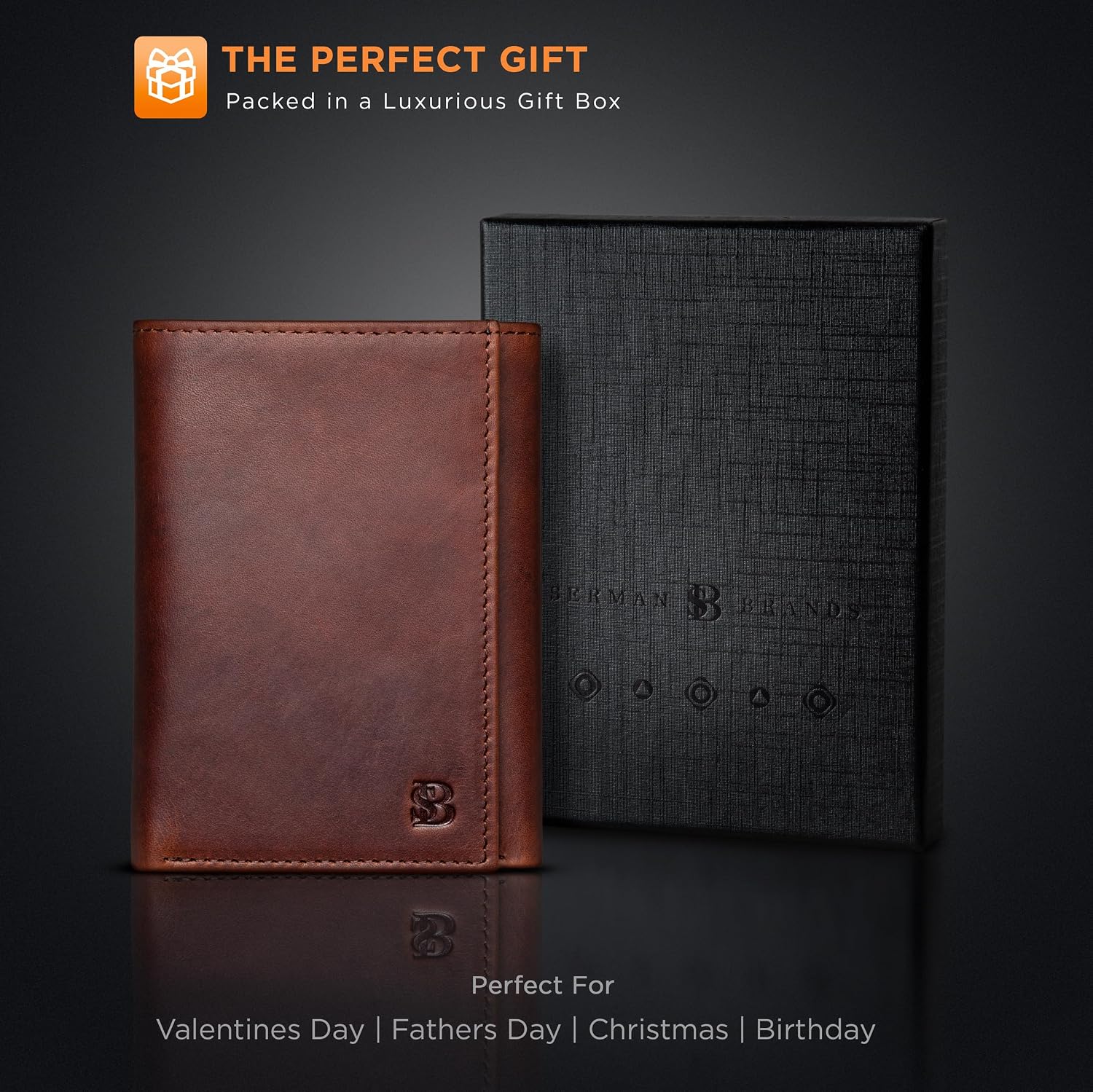 BILLETERA TRIFOLD PARA HOMBRE SERMAN BRANDS CUERO FULL GRAIN CON BLOQUEO RFID 11 RANURAS PARA TARJETAS Y VENTANA ID - 5