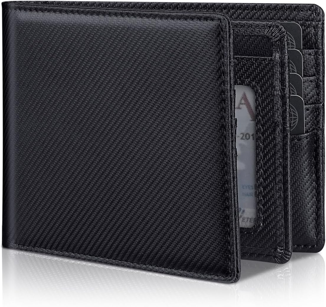BILLETERA PARA HOMBRE SEROVI DE CUERO GENUINO BIFOLD CON BLOQUEO RFID Y 14 RANURAS PARA TARJETAS NEGRO MODERNO - 1