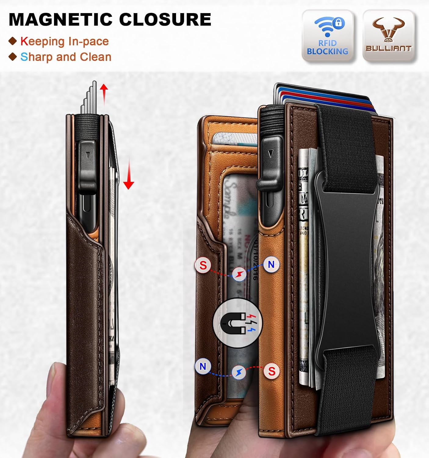 BILLETERA PARA HOMBRE BULLIANT SLIM DE CUERO CON CLIP PARA DINERO Y CIERRE MAGNÉTICO - 3