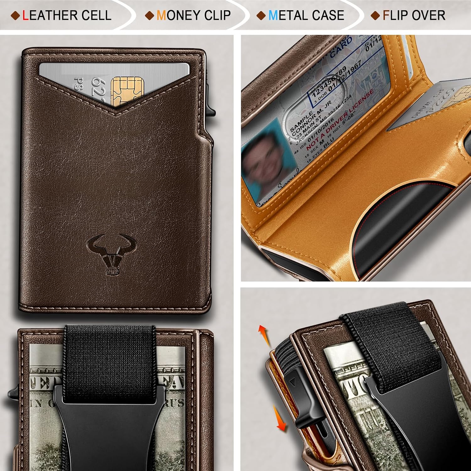 BILLETERA PARA HOMBRE BULLIANT SLIM DE CUERO CON CLIP PARA DINERO Y CIERRE MAGNÉTICO - 4