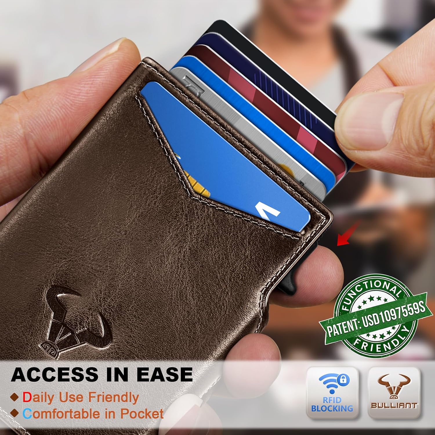 BILLETERA PARA HOMBRE BULLIANT SLIM DE CUERO CON CLIP PARA DINERO Y CIERRE MAGNÉTICO - 5