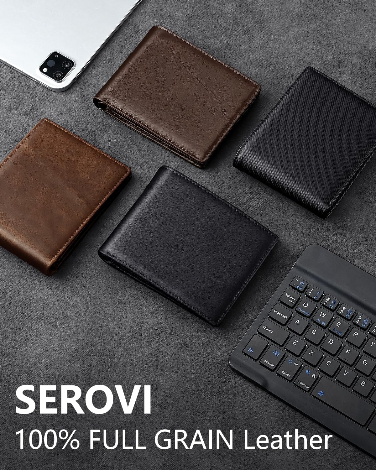 BILLETERA PARA HOMBRE SEROVI DE CUERO GENUINO BIFOLD CON BLOQUEO RFID Y 14 RANURAS PARA TARJETAS - 4
