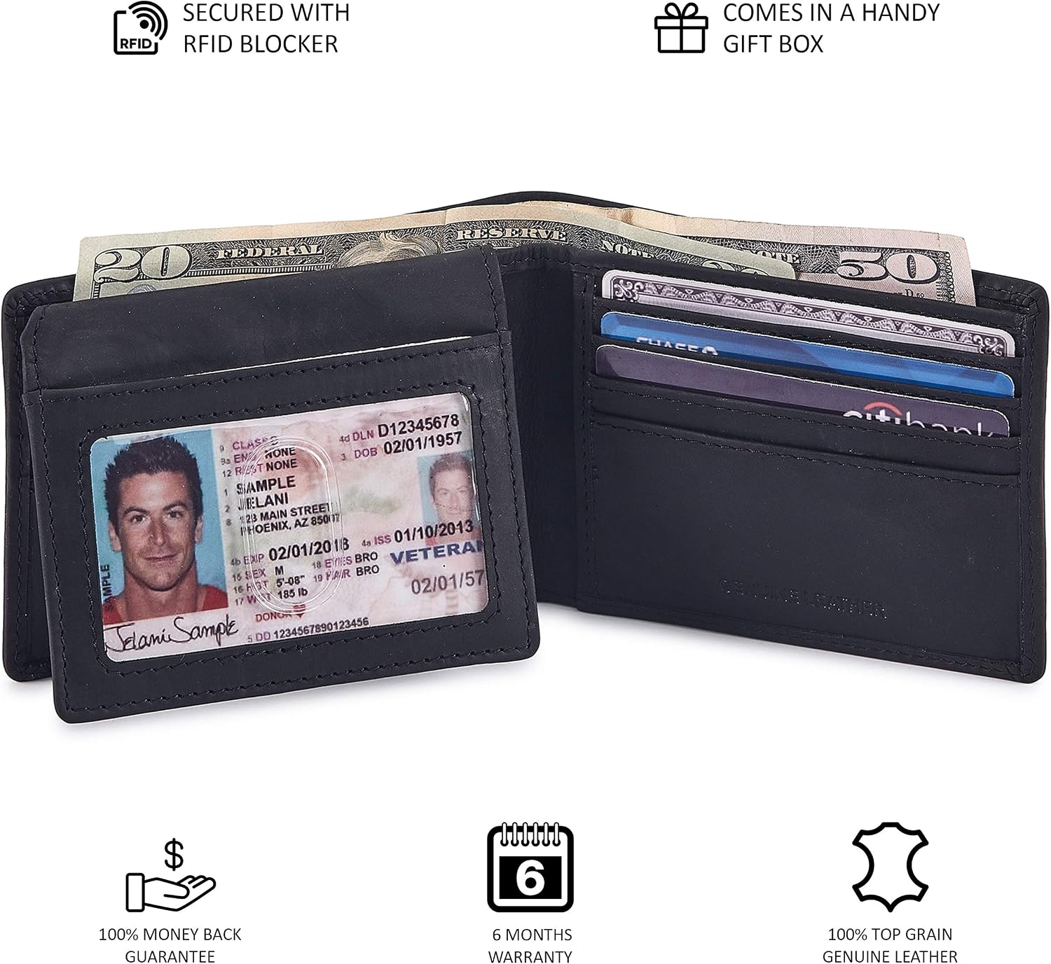 BILLETERA PARA HOMBRE COCHOA CRAZY HORSE NEGRA CON BLOQUEO RFID - 5