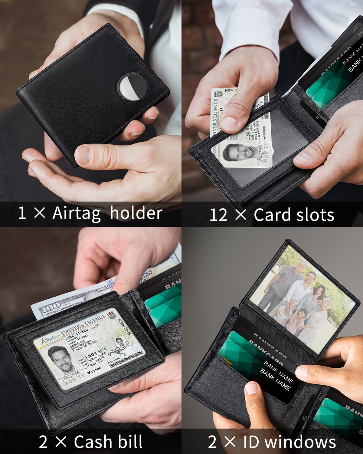 BILLETERA PARA HOMBRE SEROVI DE CUERO GENUINO CON PORTA AIRTAG Y BLOQUEO RFID - 3
