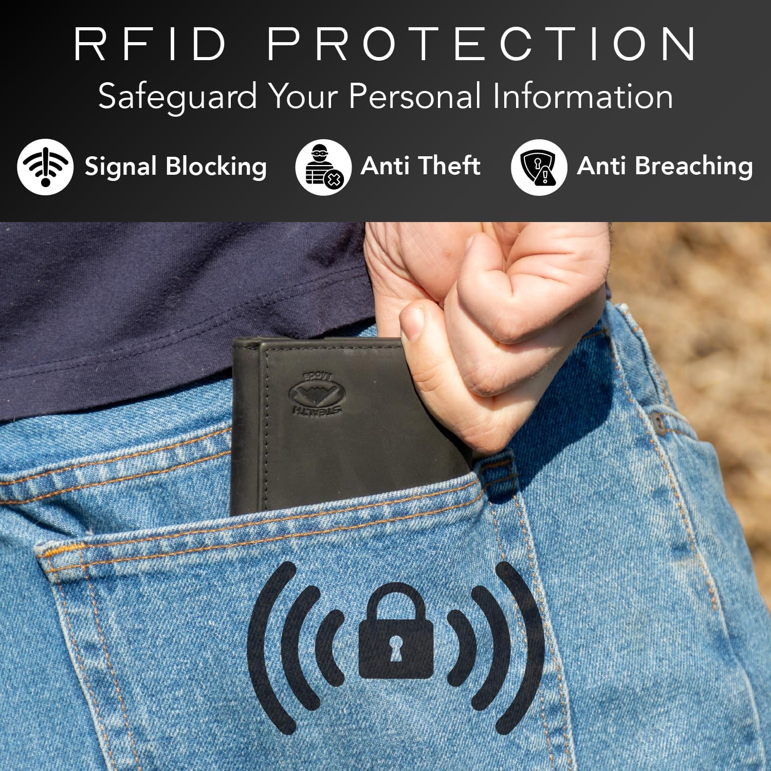 BILLETERA TRIFOLD STEALTH MODE PARA HOMBRE CON BLOQUEO RFID NEGRA - 4