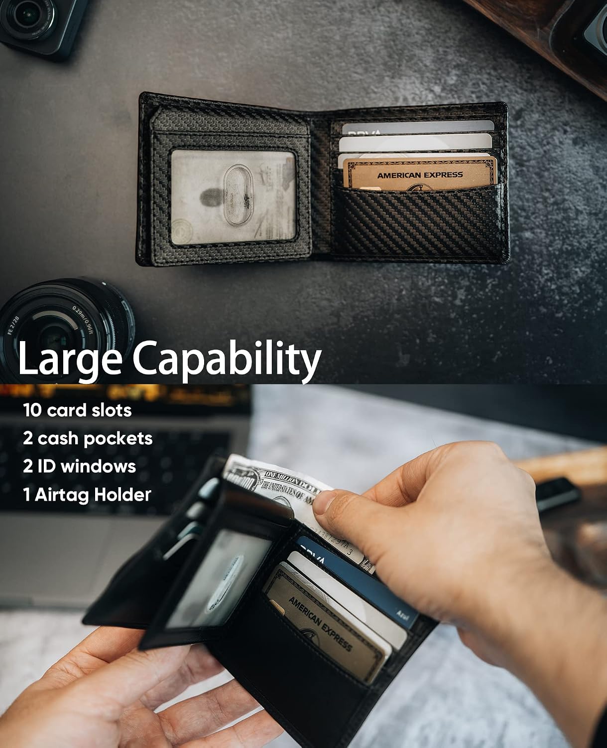 BILLETERA PARA HOMBRE SEROVI DE CUERO GENUINO CON PORTA AIRTAG Y BLOQUEO RFID - 4