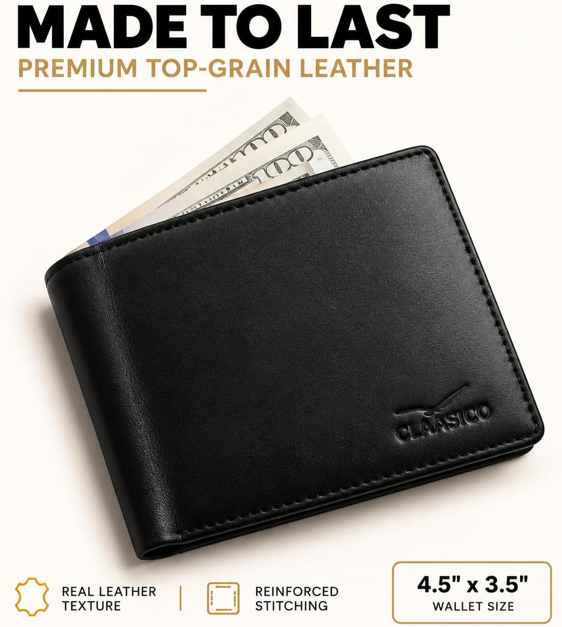 BILLETERA DE CUERO PARA HOMBRE CLAASICO CON BLOQUEO RFID Y VENTANA PARA IDENTIFICACIÓN - 4