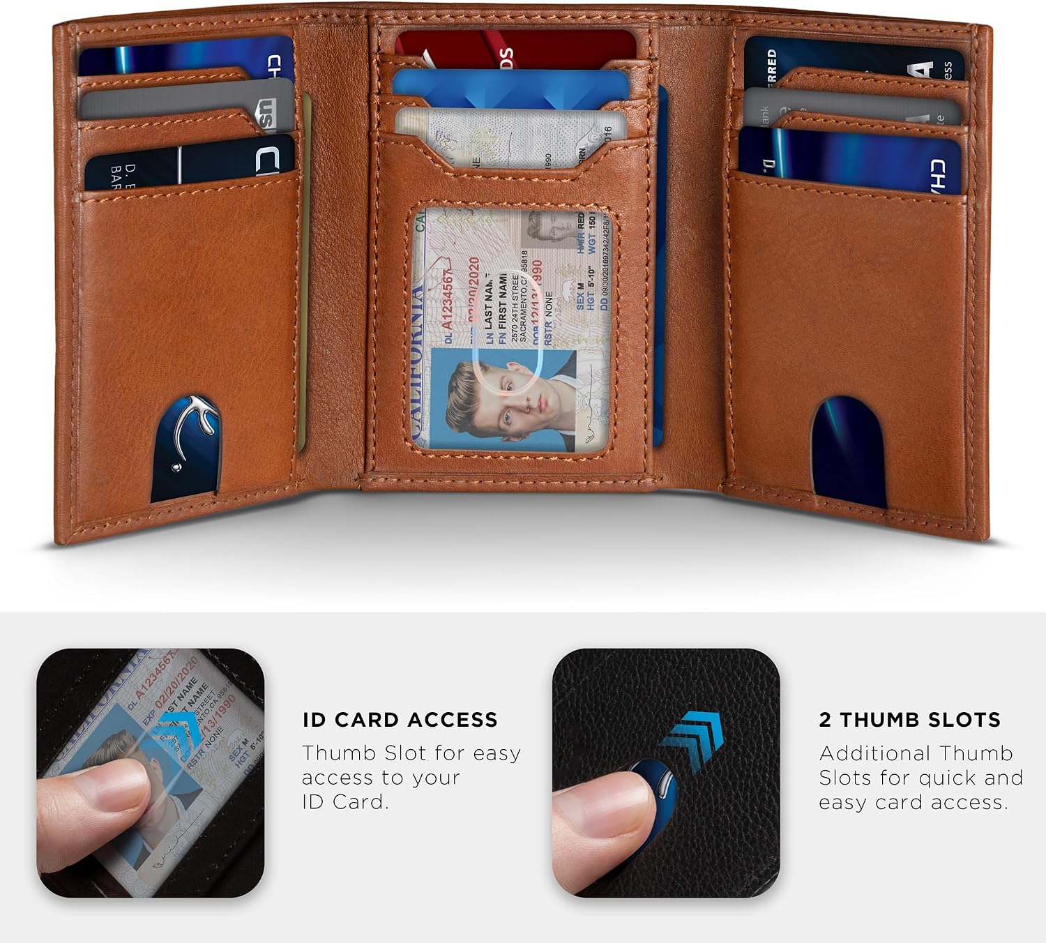 BILLETERA TRIFOLD PARA HOMBRE SERMAN BRANDS CUERO FULL GRAIN CON BLOQUEO RFID 11 RANURAS PARA TARJETAS Y VENTANA ID - 2