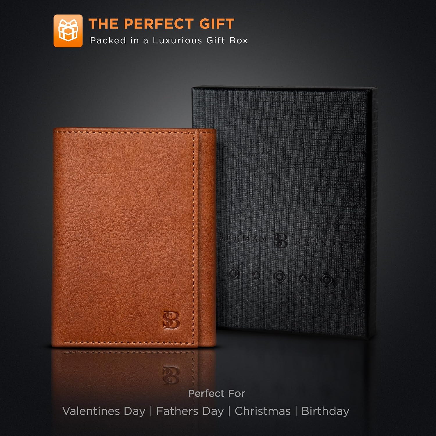 BILLETERA TRIFOLD PARA HOMBRE SERMAN BRANDS CUERO FULL GRAIN CON BLOQUEO RFID 11 RANURAS PARA TARJETAS Y VENTANA ID - 5
