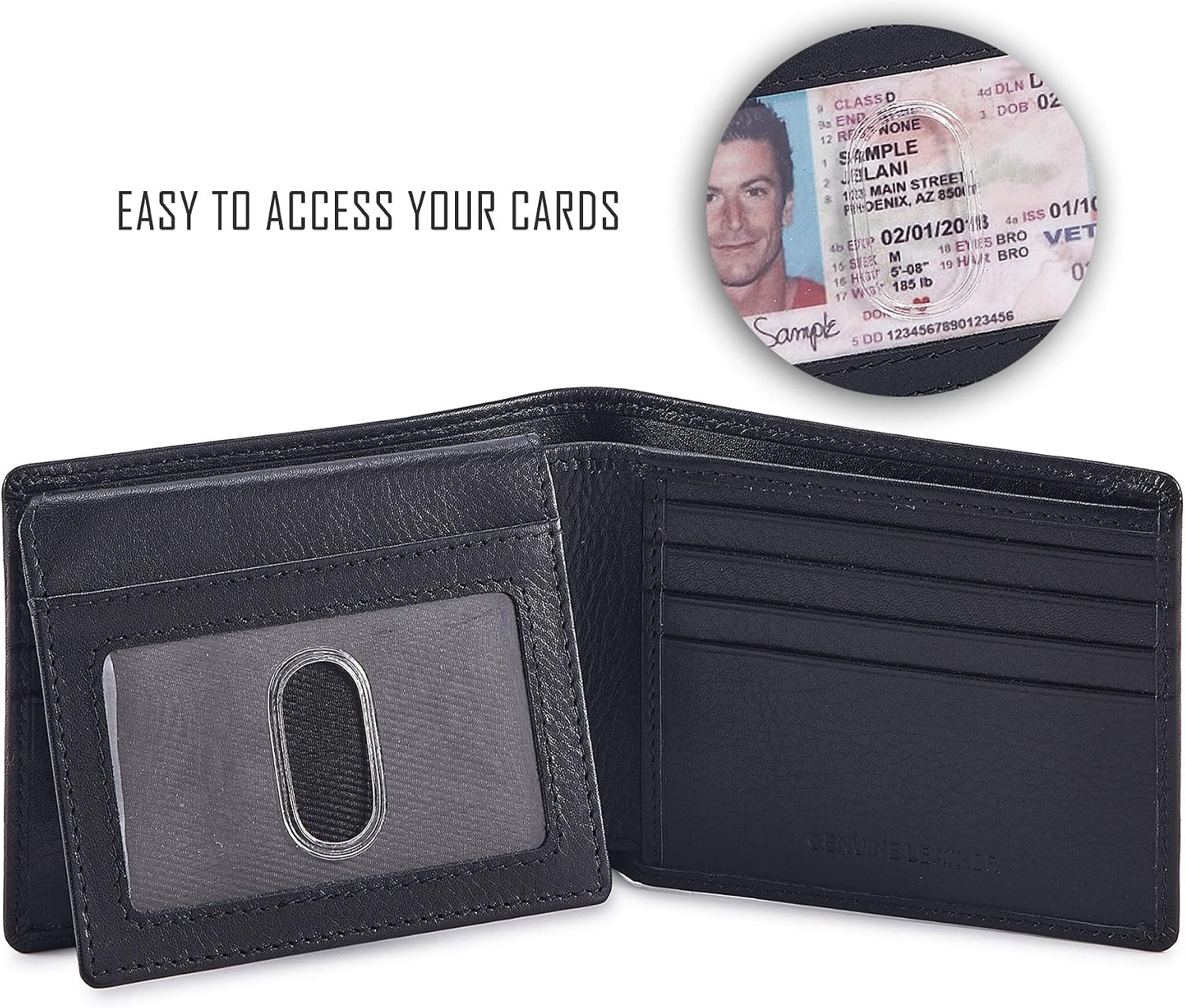 BILLETERA PARA HOMBRE COCHOA SLIM RFID BLOQUEO CUERO NAPA NEGRA - 2
