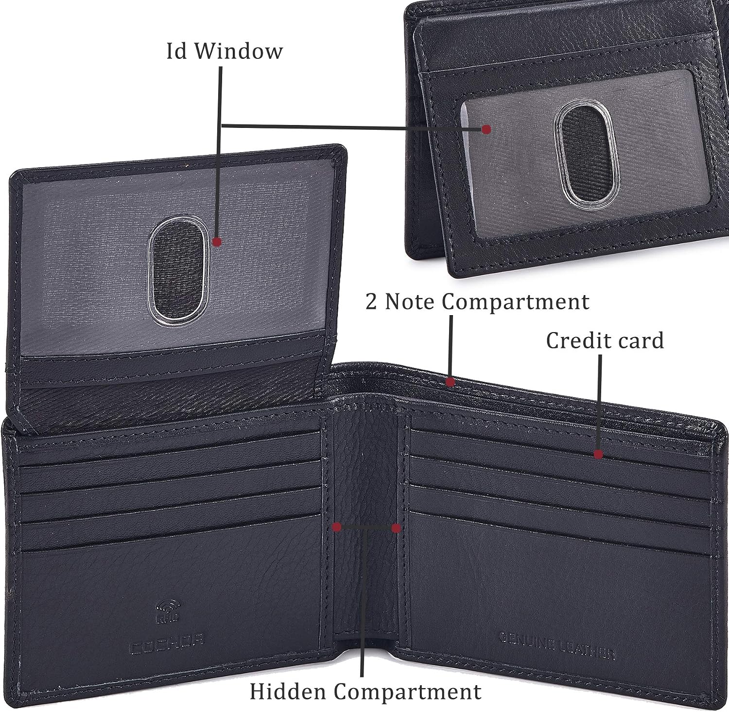 BILLETERA PARA HOMBRE COCHOA SLIM RFID BLOQUEO CUERO NAPA NEGRA - 4