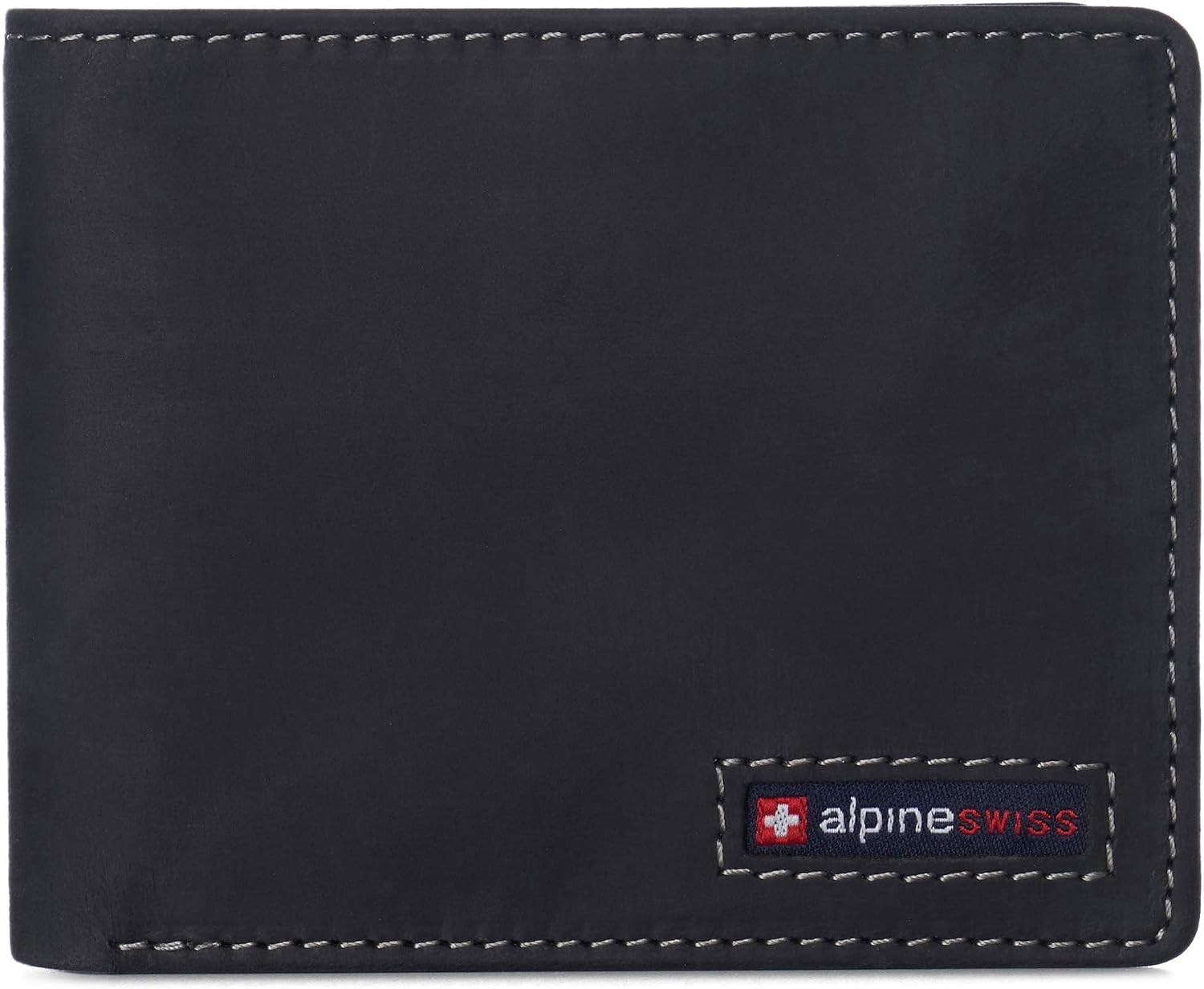 BILLETERA PARA HOMBRE ALPINE SWISS SPENCER BIFOLD CON PROTECCIÓN RFID CUERO NUBUCK NEGRO - 1