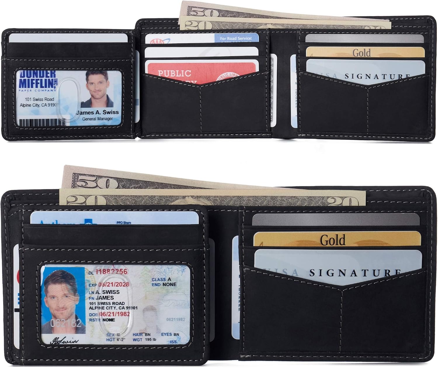 BILLETERA PARA HOMBRE ALPINE SWISS SPENCER BIFOLD CON PROTECCIÓN RFID CUERO NUBUCK NEGRO - 2