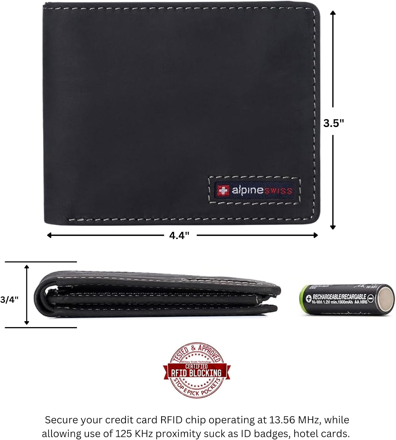 BILLETERA PARA HOMBRE ALPINE SWISS SPENCER BIFOLD CON PROTECCIÓN RFID CUERO NUBUCK NEGRO - 3