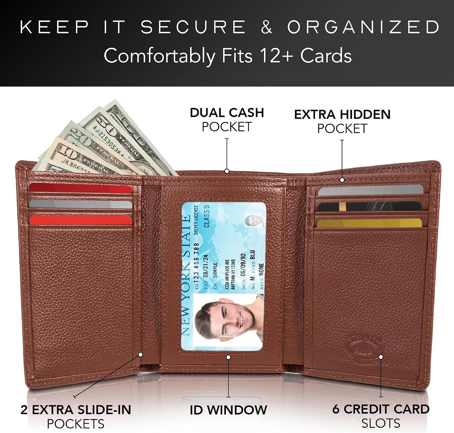 BILLETERA TRIFOLD DE CUERO STEALTH MODE PARA HOMBRE CON BLOQUEO RFID - 2