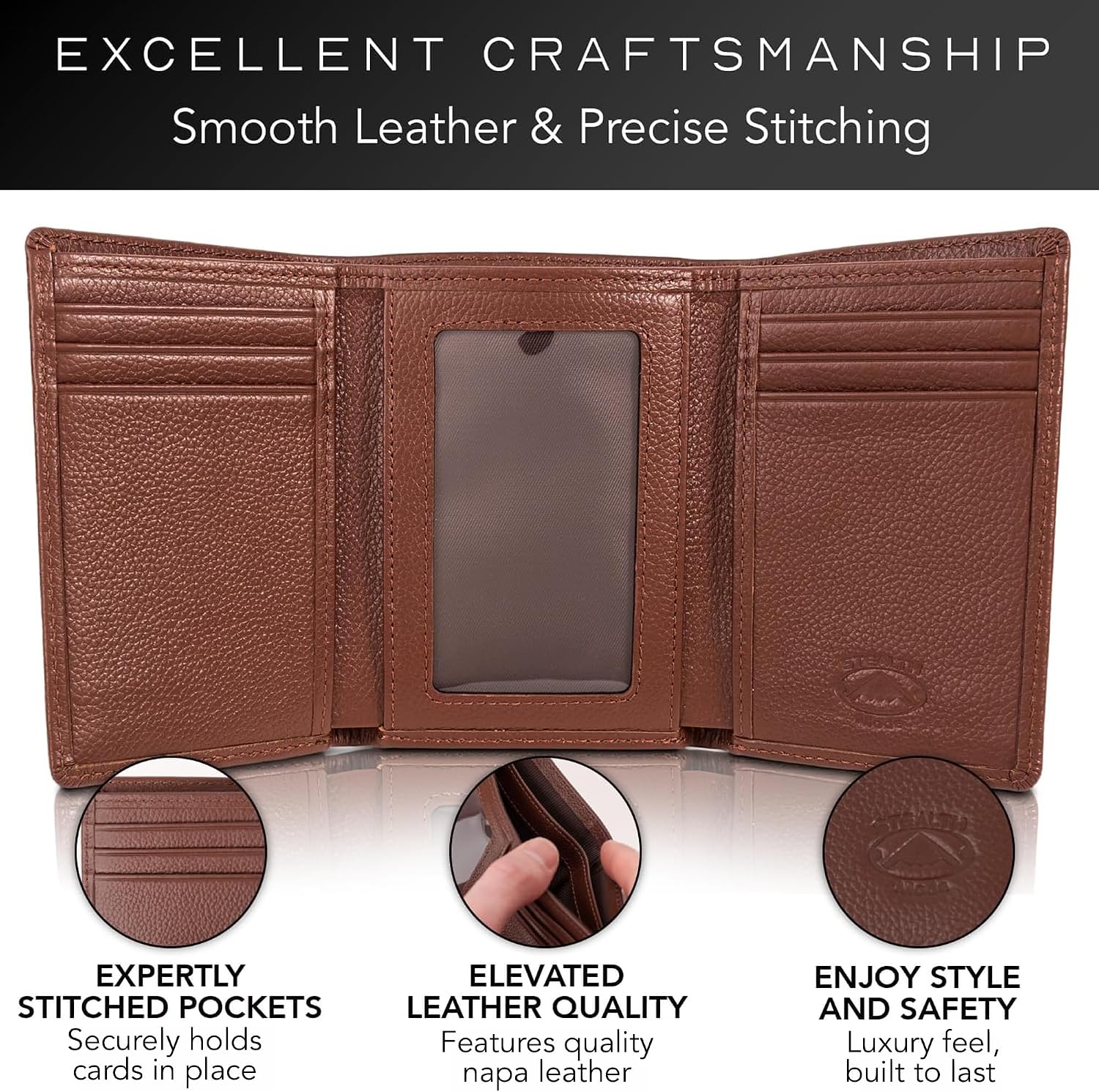 BILLETERA TRIFOLD DE CUERO STEALTH MODE PARA HOMBRE CON BLOQUEO RFID - 3