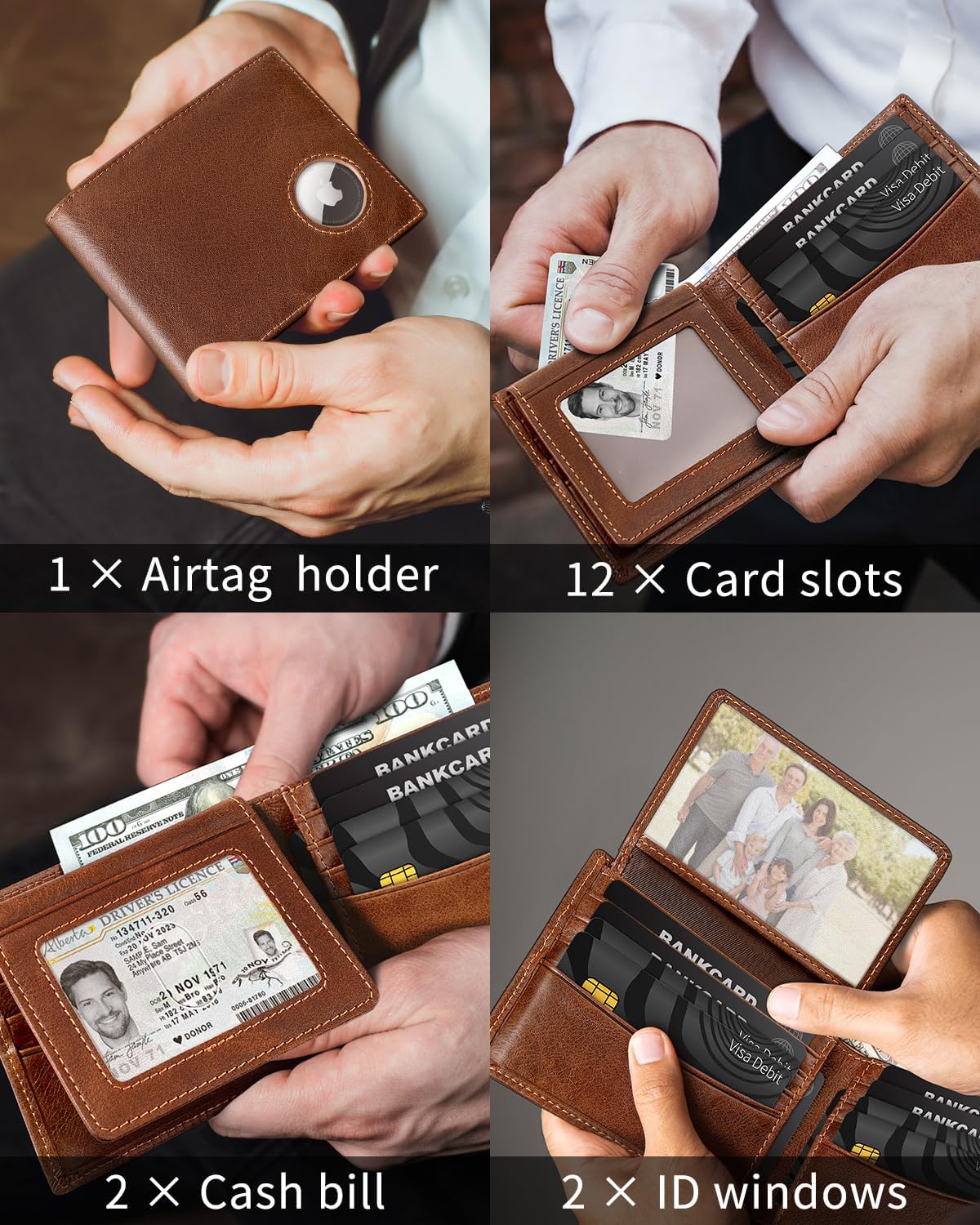 BILLETERA PARA HOMBRE SEROVI CON PORTA AIRTAG DE CUERO GENUINO CAFÉ - 3