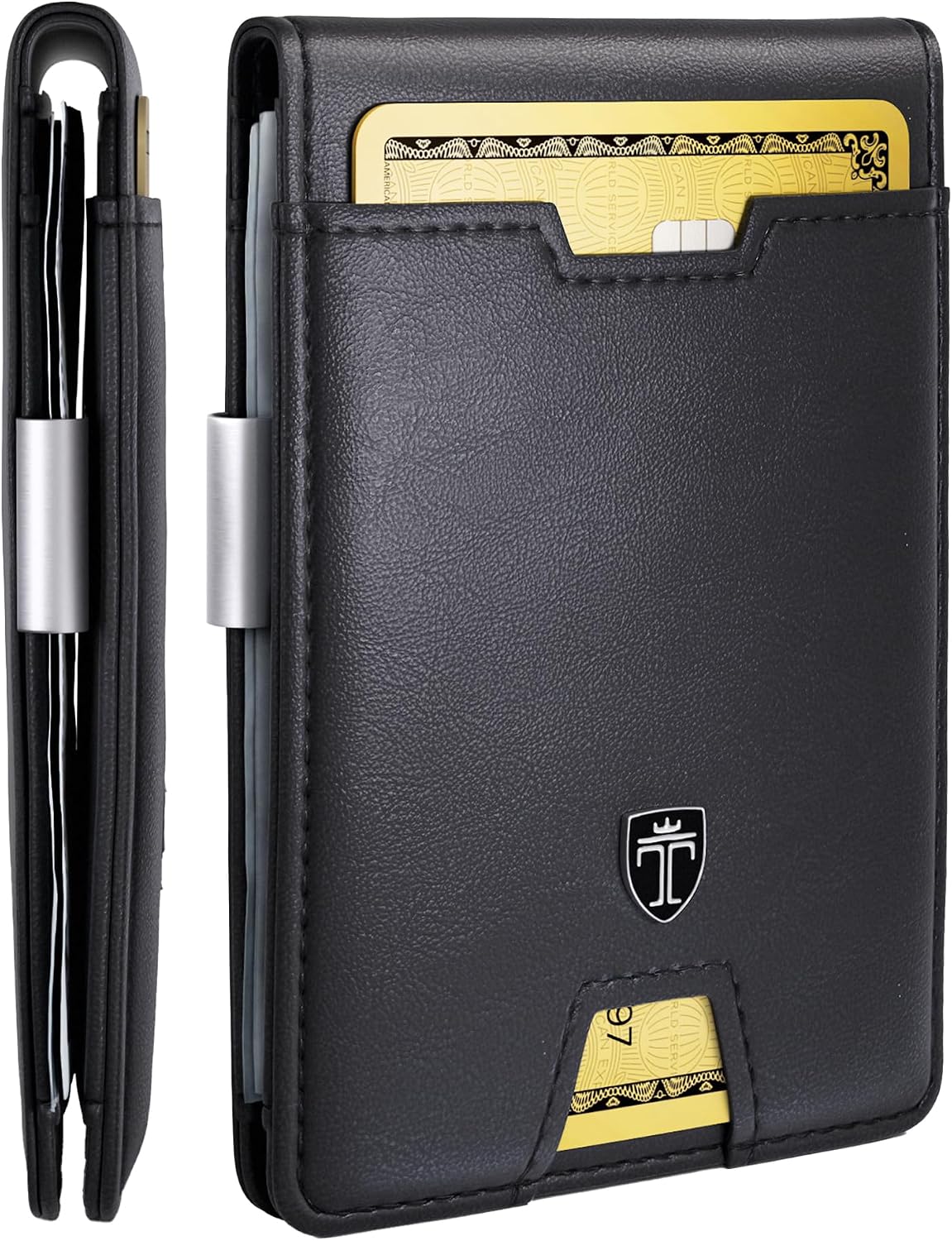 BILLETERA CON CLIP PARA BILLETES TRAVANDO AUSTIN PARA HOMBRE 11 TARJETAS NEGRO - 1