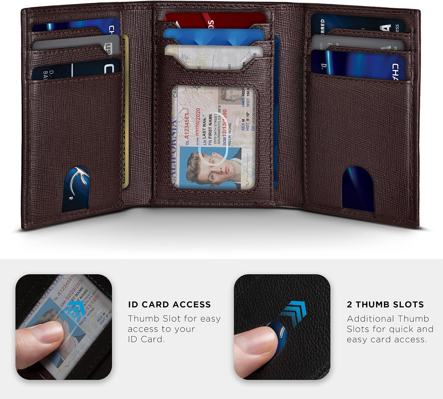 BILLETERA TRIFOLD PARA HOMBRE SERMAN BRANDS CUERO FULL GRAIN CON BLOQUEO RFID Y 11 RANURAS PARA TARJETAS - 2